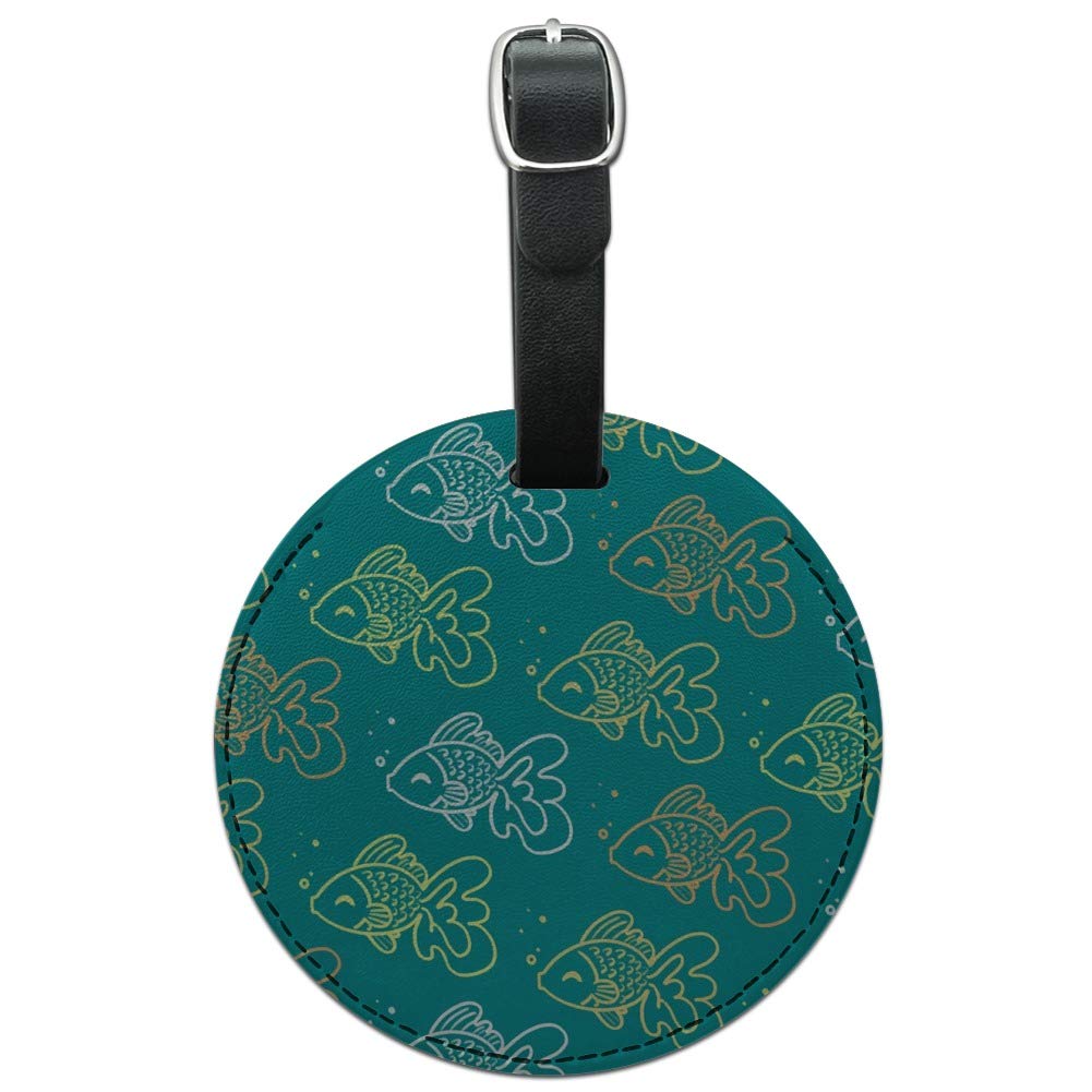 Goldfish Pattern Round Leather Luggage Tag - Waterproof Suitcase ID Tag for Travel Bags & Carry-Ons - Perfect for Airports, Business Trips & Vacation Identification