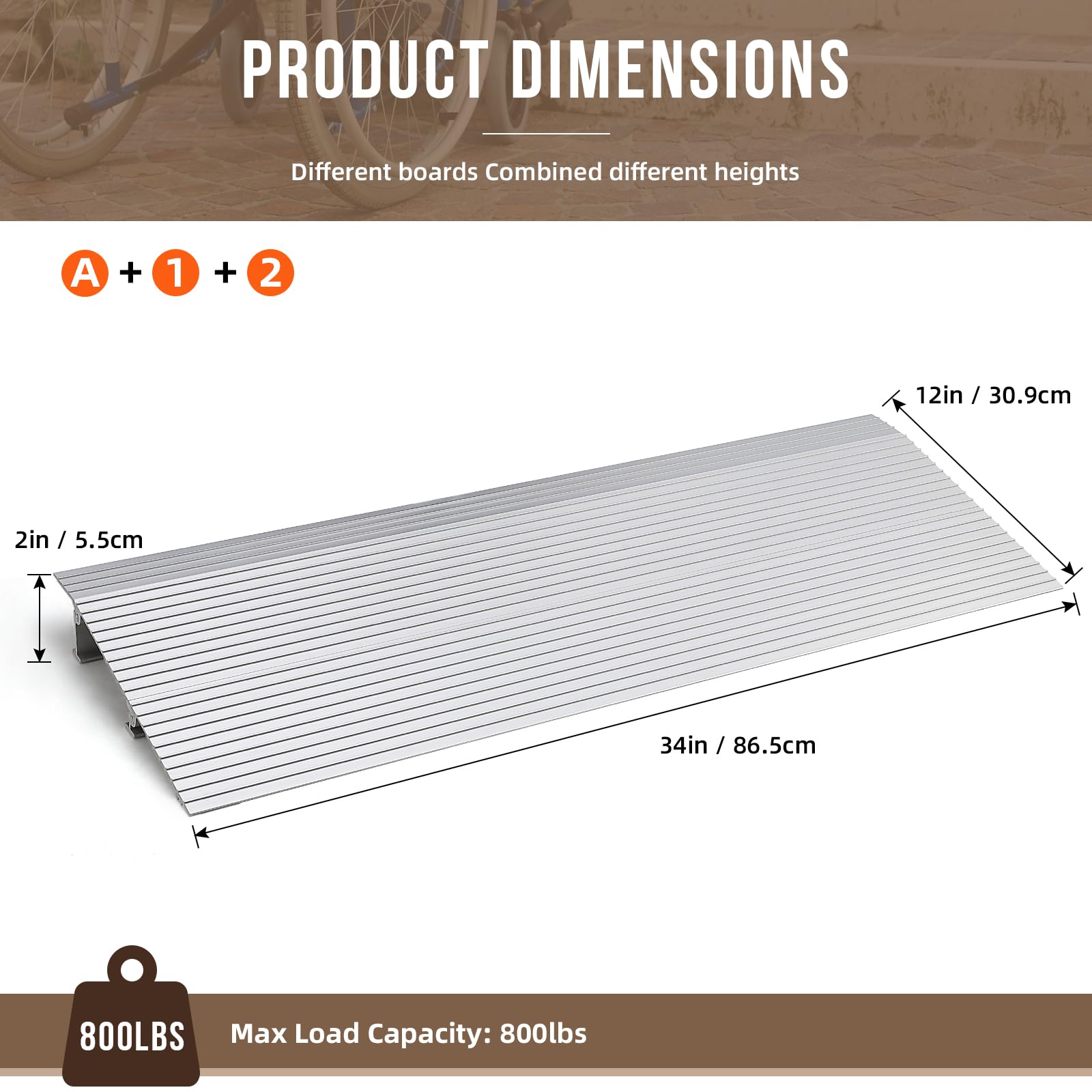 GARVEE 2 Rise Door Threshold Ramp - Portable & Adjustable Telescoping Wheelchair Ramp with Non-Slip Surface, 800Lbs Weight Capacity - Perfect for Wheelchairs, Strollers, Scooters & Power Chairs - Ideal for Home Entryways, Garages & Storefronts