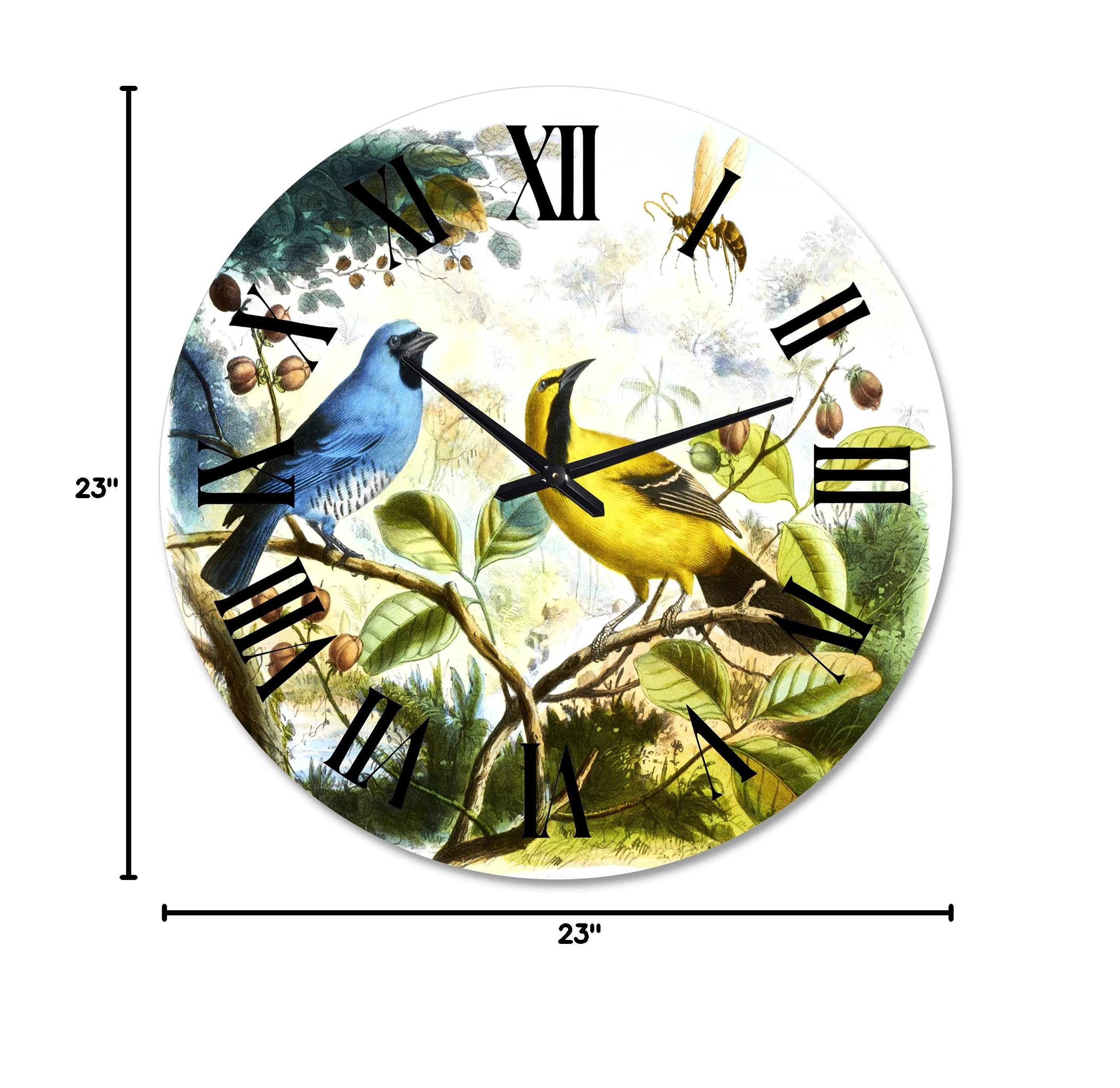 Blue and Yellow Bird in The Wild Wall Clock - Large Traditional DesignQ Wall Clock for Home, Office & Living Room Decor - Perfect for Farmhouse, Bedroom & Kitchen Wall Art