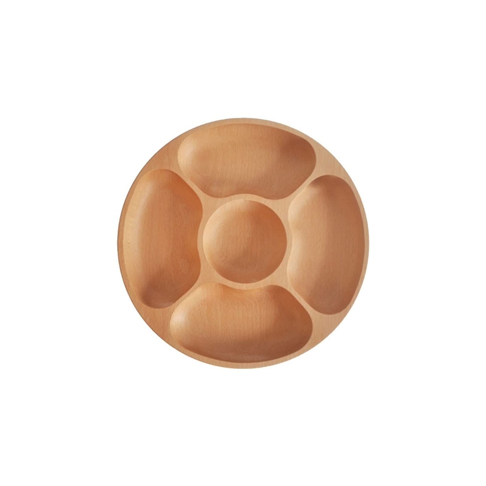 GAGC Multi-Compartment Wooden Fruit Bowl - Round Divided Serving Tray for Dried Fruits, Desserts, Cakes | Perfect for Party Display, Birthday Decor & Home Kitchen Use (Small Size)
