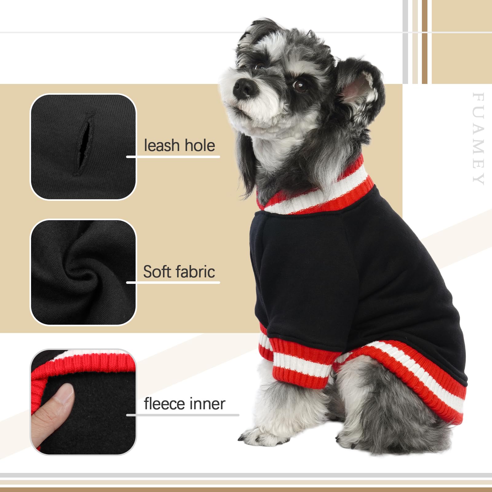 FUAMEY Warm Fleece Dog Sweater - Soft Winter Pullover for Small & Medium Dogs, Cozy Pet Clothes for Boys & Girls, Cute Puppy Outfit in Black | Perfect for Cold Weather Walks & Indoor Comfort