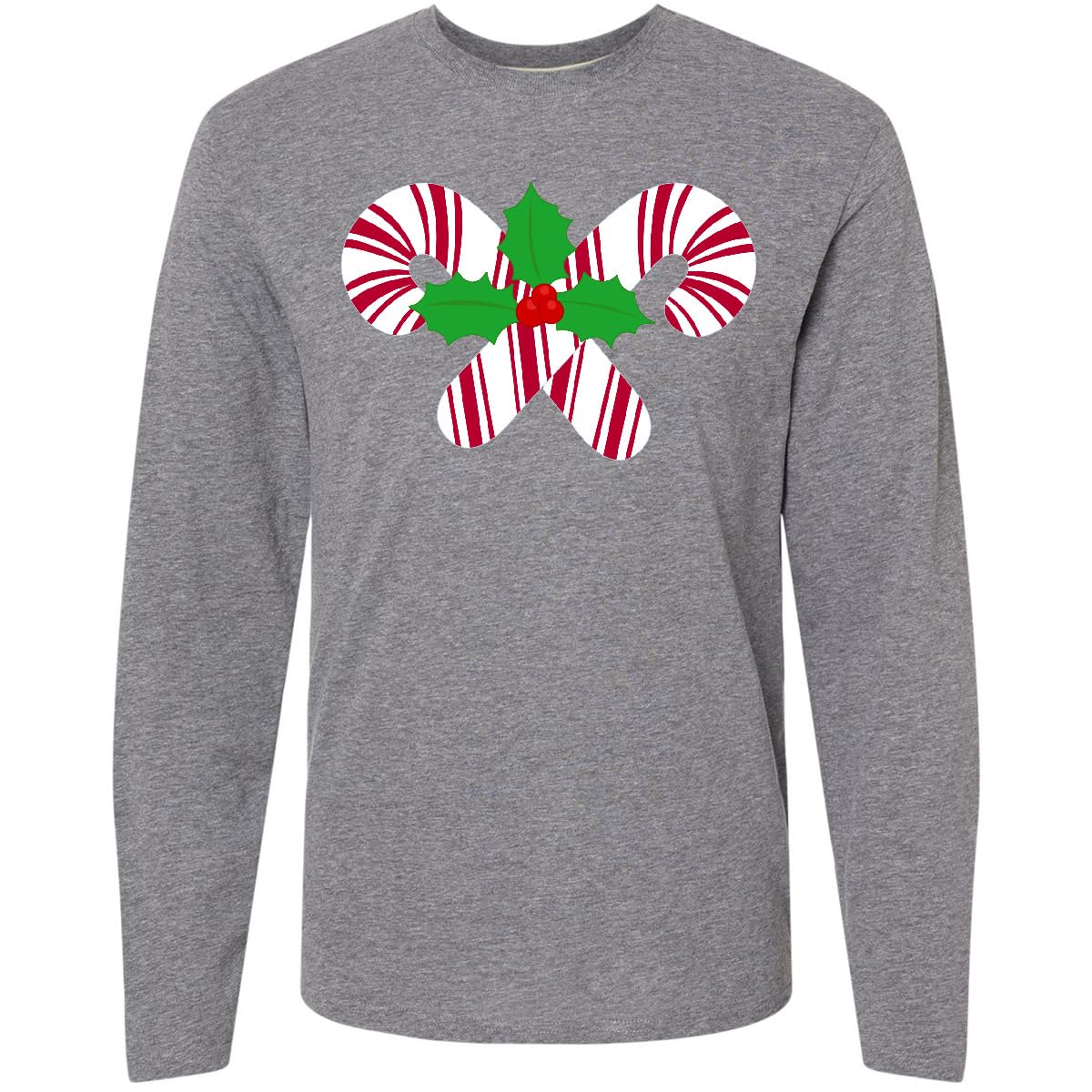 Inktastic Candy Canes and Holly Christmas Adult Long Sleeve T-Shirt - Festive Holiday Apparel for Christmas Parties & Family Gatherings
