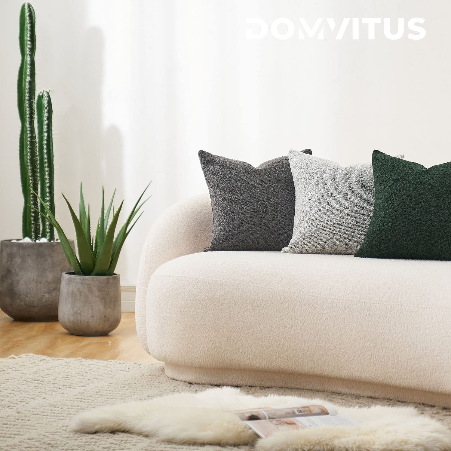 DOMVITUS 20x20 Inch Boucle Pillow Covers - Luxury Soft Throw Pillow Covers for Sofa, Bed & Living Room - Decorative Couch Accent Pillows - 1PC Graphite Grey - Perfect for Home Decor & Cozy Interior Styling