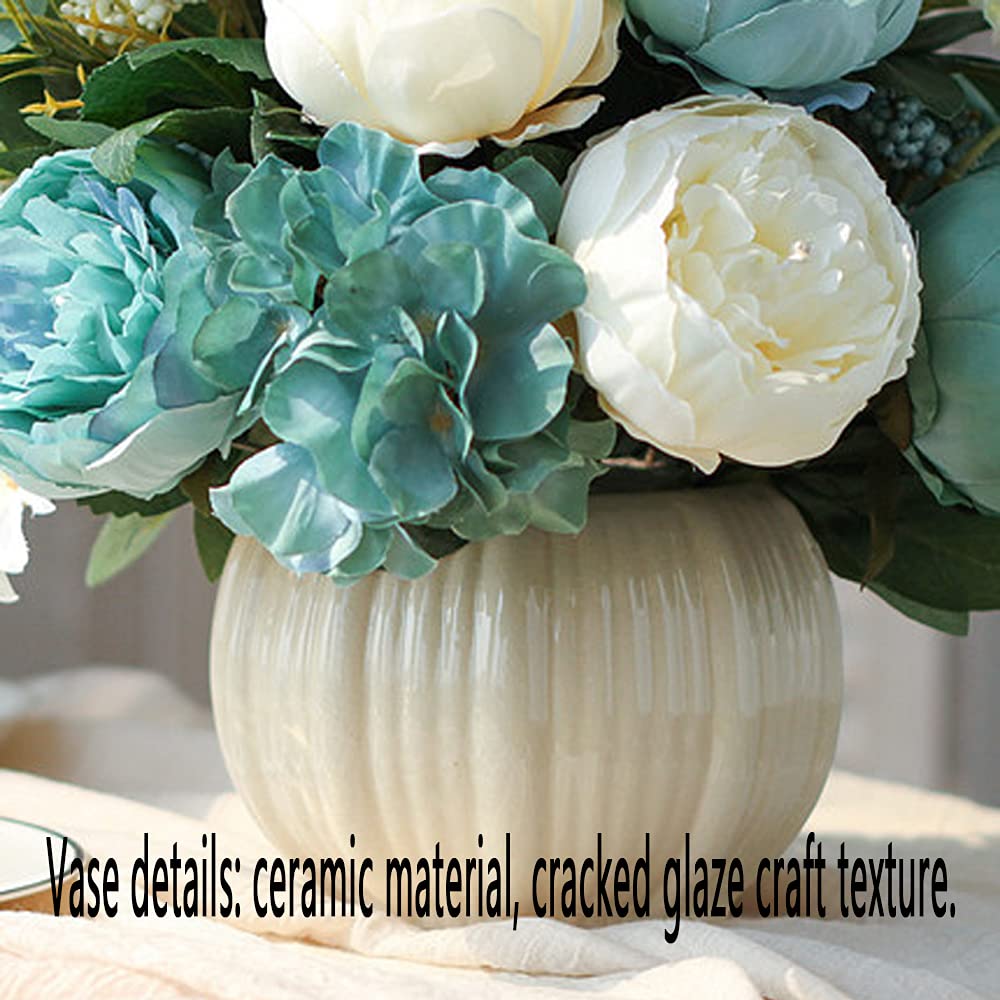 Artificial Peony Bouquets in Flower Pots - Realistic Fake Flowers for Dining Table, Coffee Table, Wedding & Home Decor - Blue Floral Arrangement - Perfect for Centerpieces, Gift Giving & Seasonal Displays