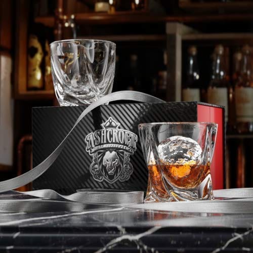 Ashcroft 10oz Twist Whiskey Glasses Set of 2 - Crystal Rocks Glasses for Scotch, Bourbon & Old Fashioned Cocktails - Perfect Whiskey Glasses for Men & Home Bar Entertaining