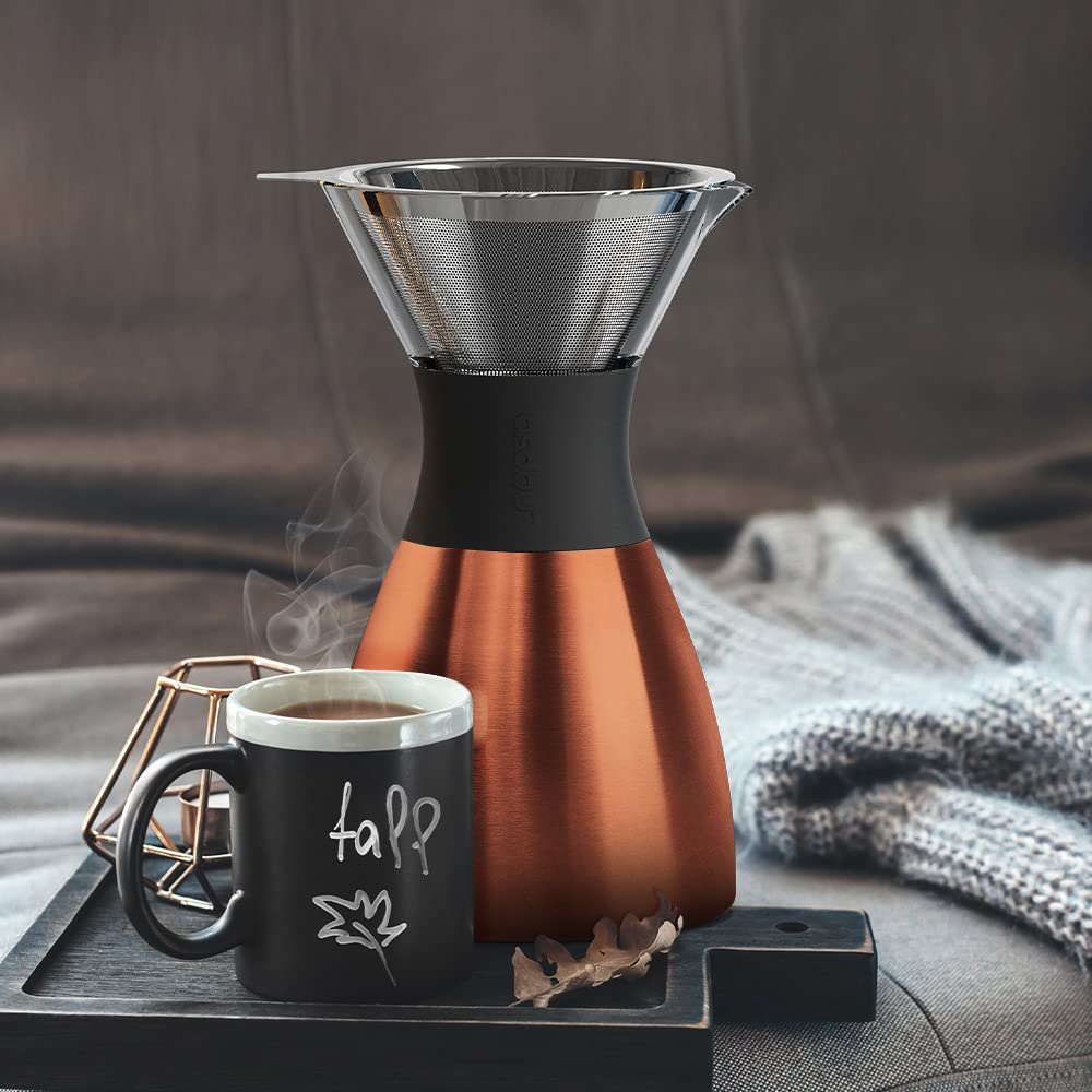 Premium Asobu Insulated Pour Over Coffee Maker - 32 oz Double Wall Vacuum Stainless Steel Filter, Portable Travel Carafe (Copper) | Perfect for Home Brewing, Office Use & Camping Trips