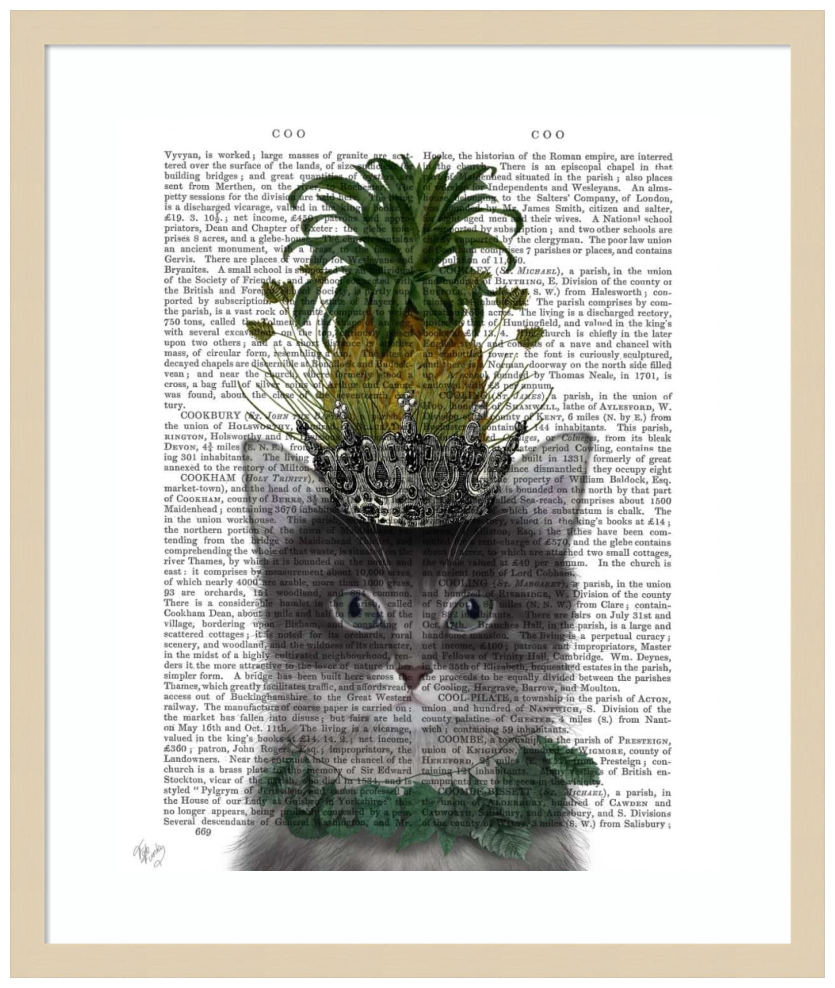 Amanti Art Framed Wall Decor - 25x21 Cat Pineapple Puss Print by Fab Funky | Whimsical Animal Wall Art for Living Room, Bedroom, Office | Unique Home Decor Gift Idea | Perfect for Coastal, Boho or Eclectic Interior Design Styles