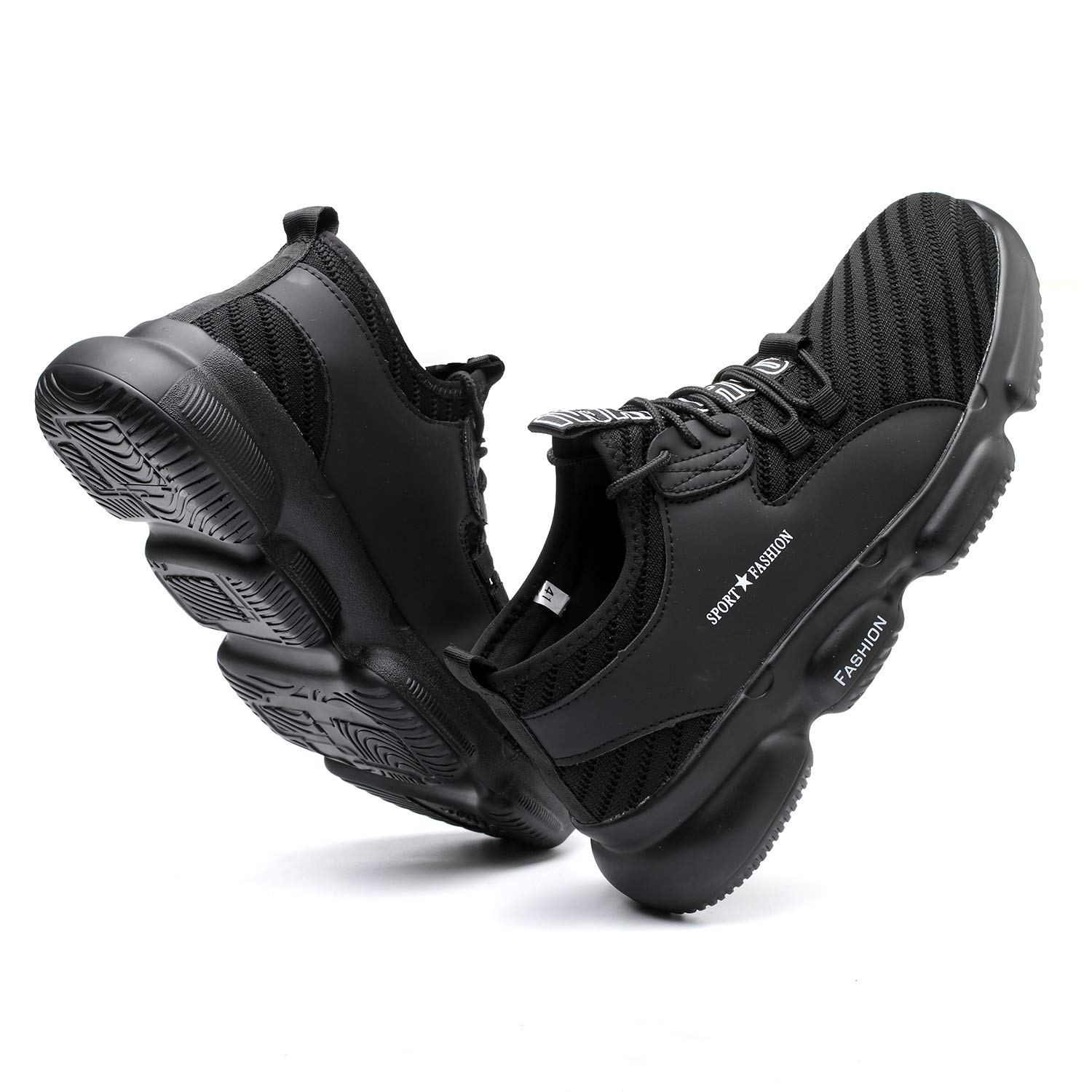 Men's Steel Toe Work Shoes - Breathable & Lightweight Safety Boots for Construction & Industrial Use - Slip Resistant Soft Toe Protection (Black, Size 10) - Perfect for Warehouse, Factory & Outdoor Labor Jobs