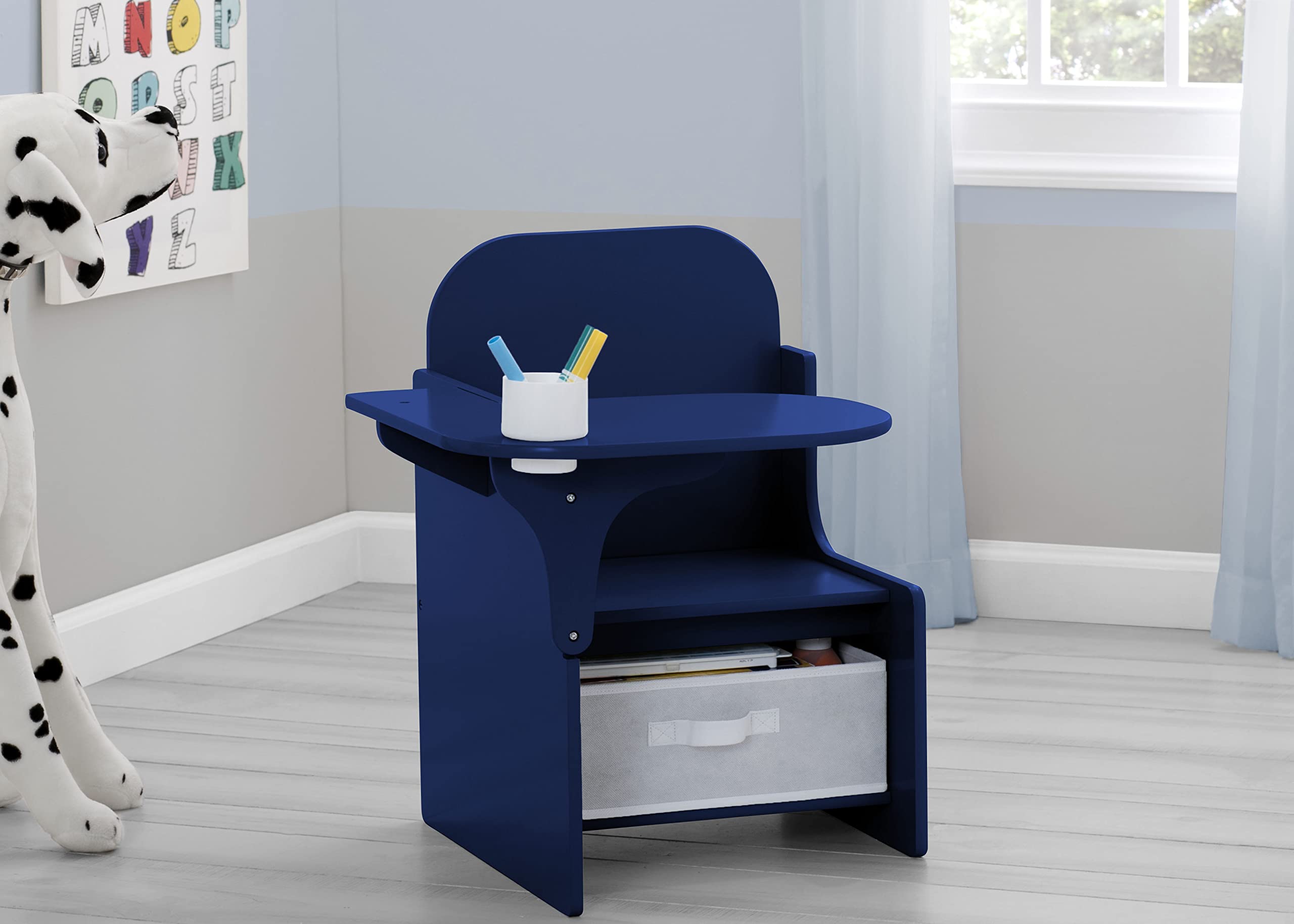 Delta Children MySize Chair Desk with Storage Bin - Greenguard Gold Certified, Navy Blue - Perfect for Kids Study, Homeschooling & Playroom Organization