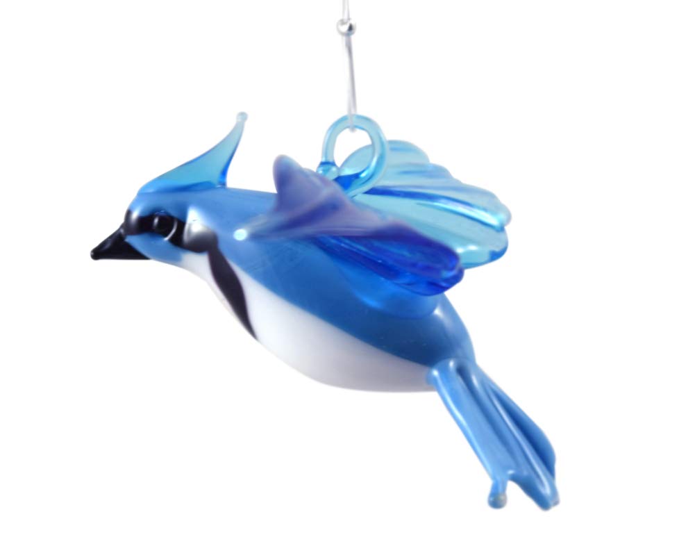Handcrafted American Blue Jay Glass Ornament - Elegant Hanging Bird Figurine for Christmas Tree, Home Decor, and Gift Giving