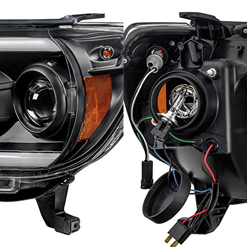 AKKON LED Tube Projector Headlights & LED Tail Lights for 2012-2015 Toyota Tacoma Pickup - Black | Upgrade Your Truck's Lighting for Night Driving & Off-Road Adventures