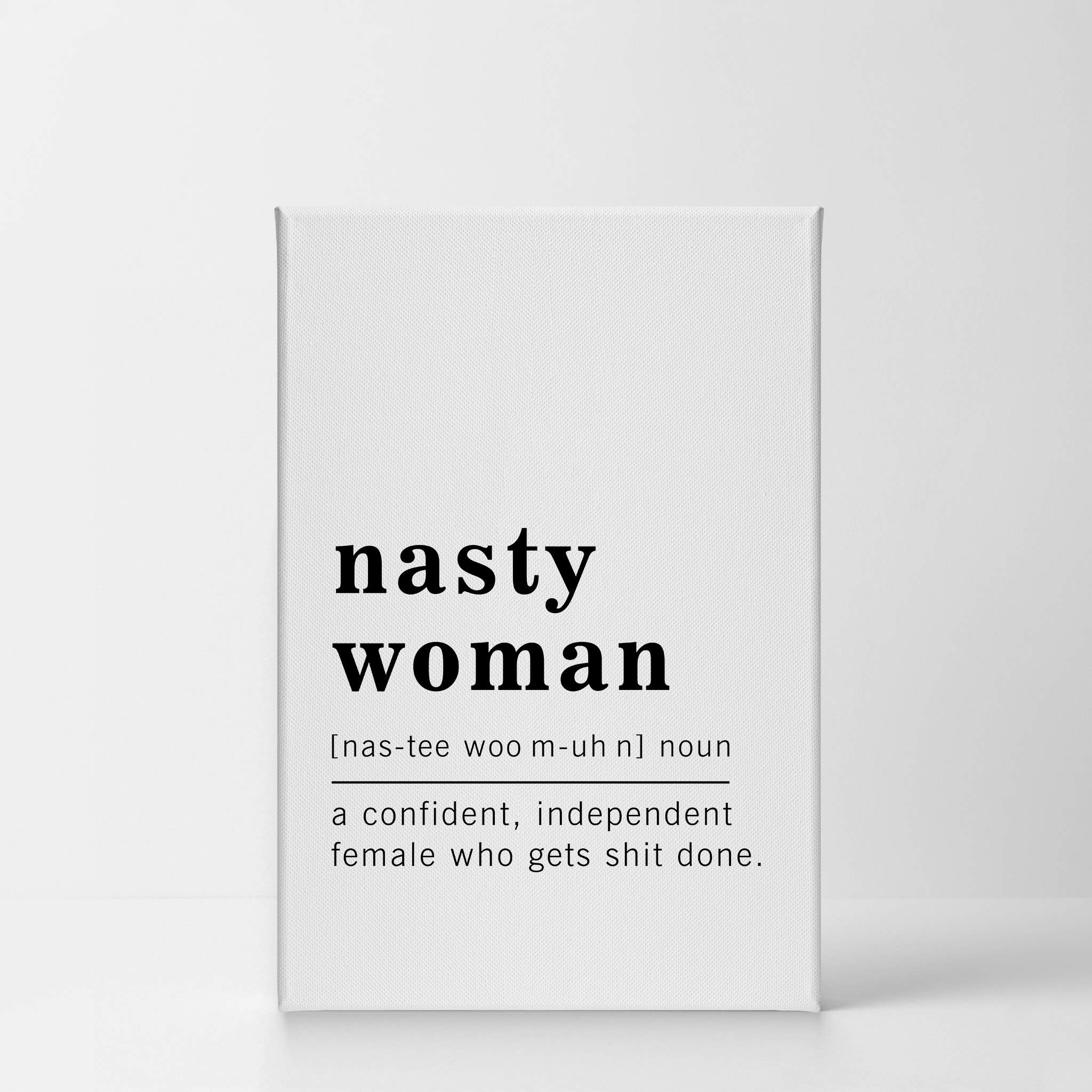 Funny Noun Dictionary Definition of Nasty Woman Canvas Print - Inspirational Quote Wall Art for Office, Living Room & Bedroom - Ready to Hang Home Decor (36x24 inches, Made in USA) - Perfect for Feminist Gifts, Women's Empowerment Spaces & Political Humor Decor