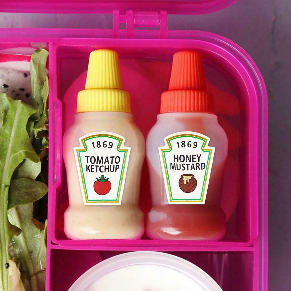 2 Pack Mini Tomato Ketchup Bottles (25ML) - Portable Small Sauce Containers for Salad Dressing, Bento Box, Picnics, BBQs & Travel - Leak-Proof Pantry Storage Containers