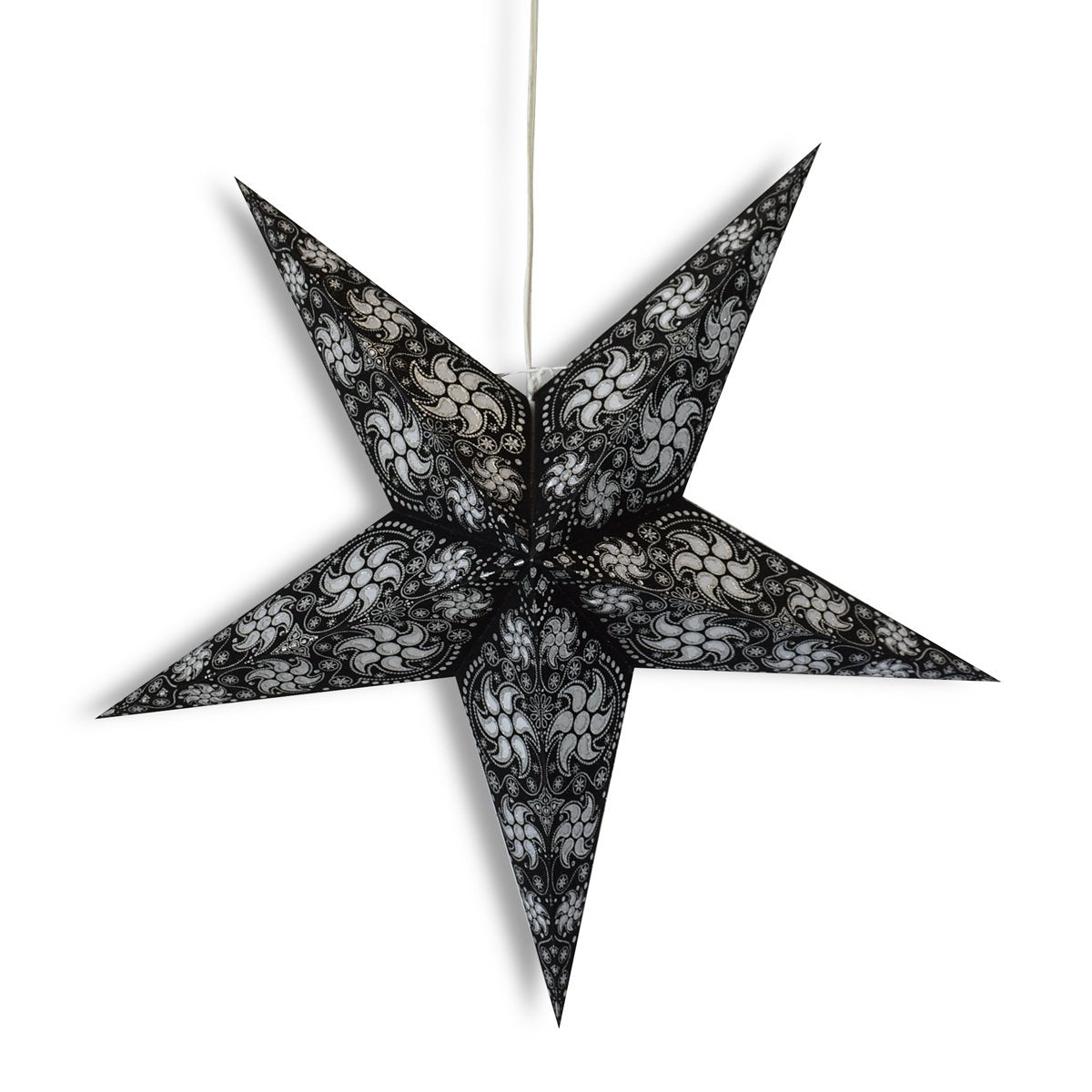 24-Pack Black & Silver Glitter Paper Star Lanterns - Hanging Wedding, Party, and Home Decorations for Indoor/Outdoor Celebrations