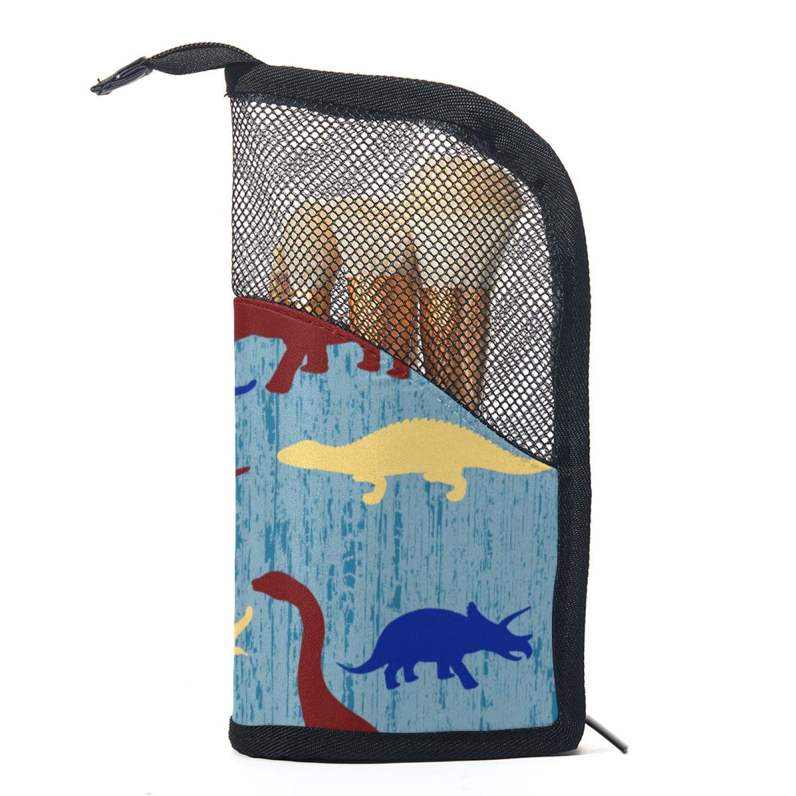 12-Piece Makeup Brush Organizer Bag with Colored Dinosaur Design - Portable Travel Cosmetic Brush Holder Case for Professional & Home Makeup Storage