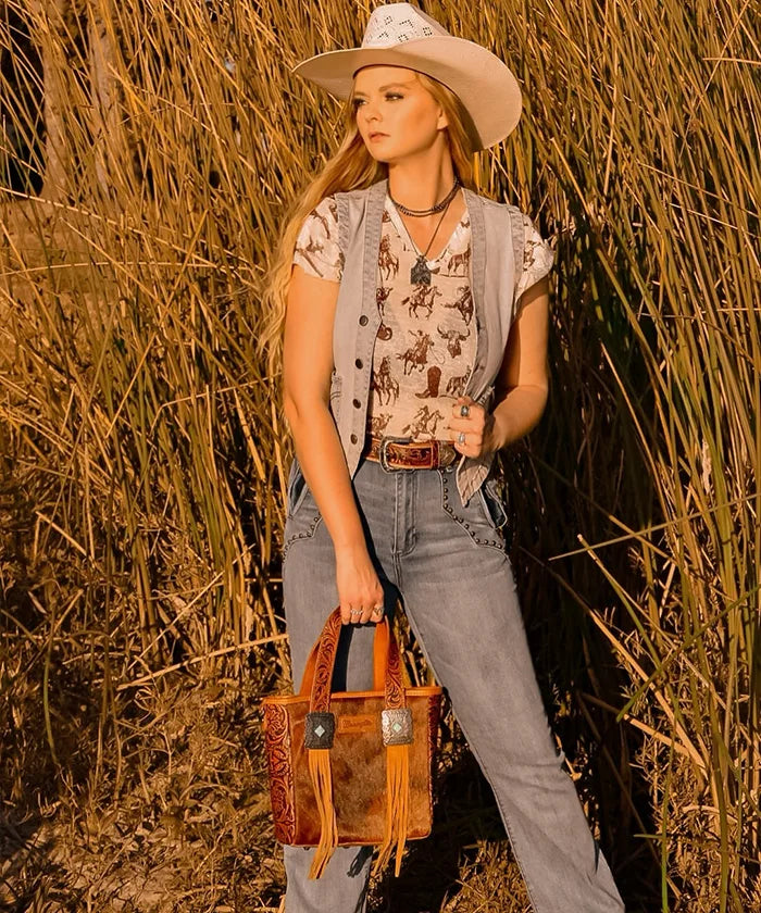 Wrangler Genuine Cowhide Leather Fringe Crossbody Purse for Women - Stylish Concealed Carry Handbag for Everyday Use, Travel & Outdoor Adventures