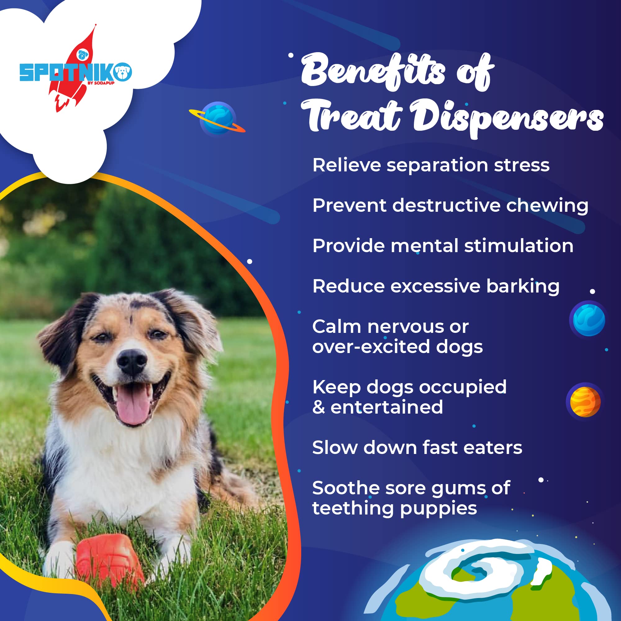 SodaPup Spotnik Rocketman - Durable Dog Chew Toy & Treat Dispenser | Non-Toxic Natural Rubber | Made in USA | Mental Stimulation & Anxiety Relief | Perfect for Aggressive Chewers, Training & Playtime