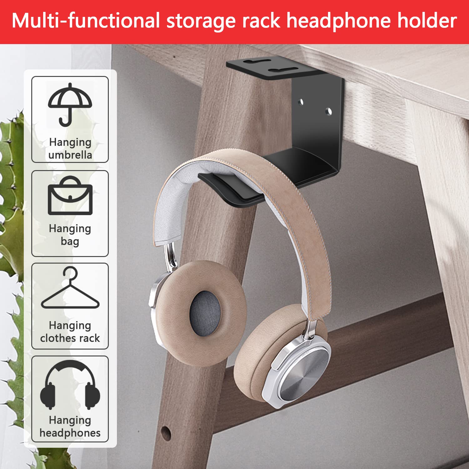 Libershine 2-Pack Headset Stand Holder with Strong Adhesive - Gaming Headphone Hook for Desk/Wall/Table - Perfect for Organizing Headphones, Cables & Controllers in Home Office & Gaming Setup