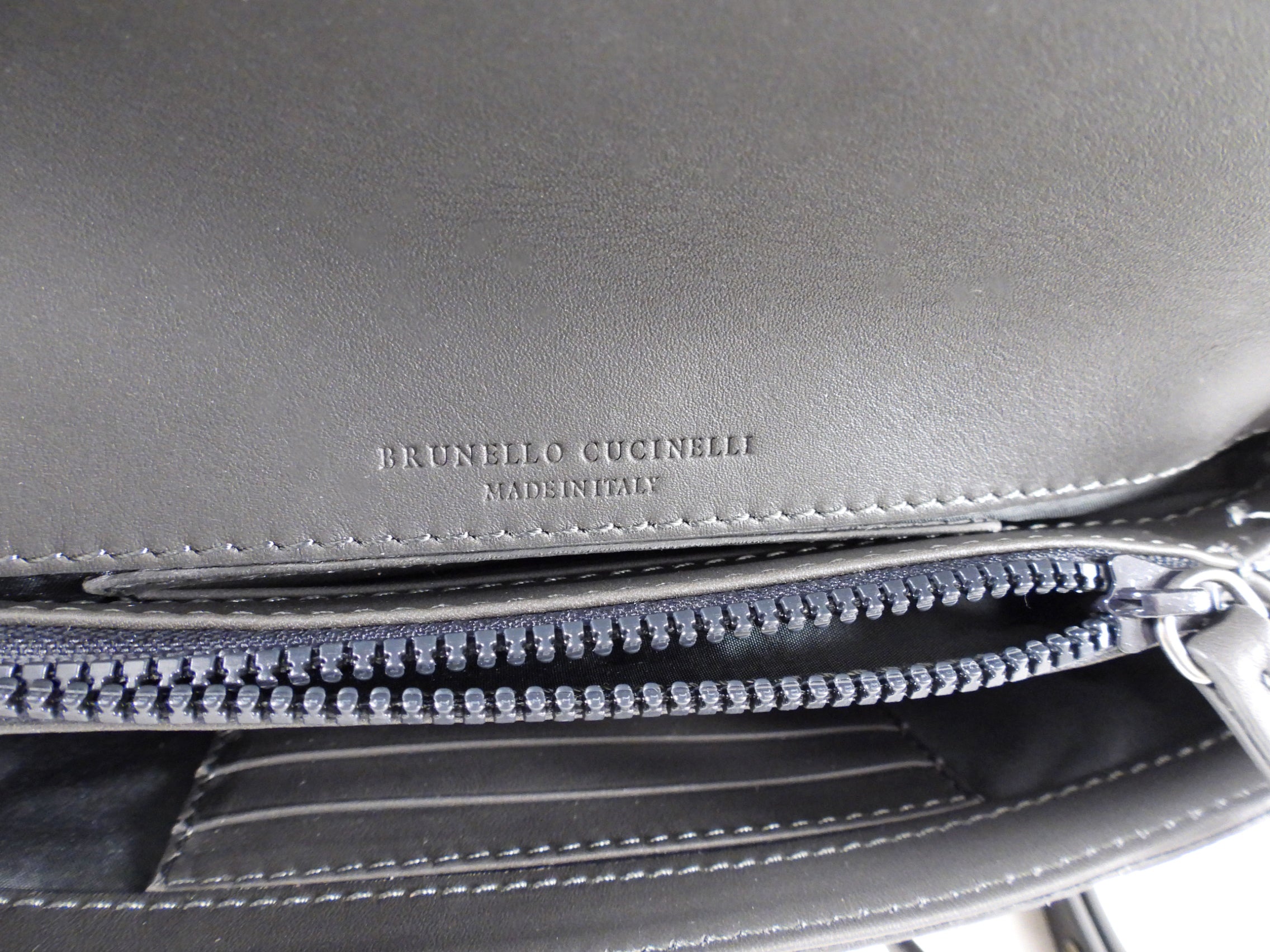 Brunello Cucinelli Charcoal Grey Leather Monili Wallet on Strap Crossbody Bag for Women - Perfect for Everyday Use, Travel & Shopping