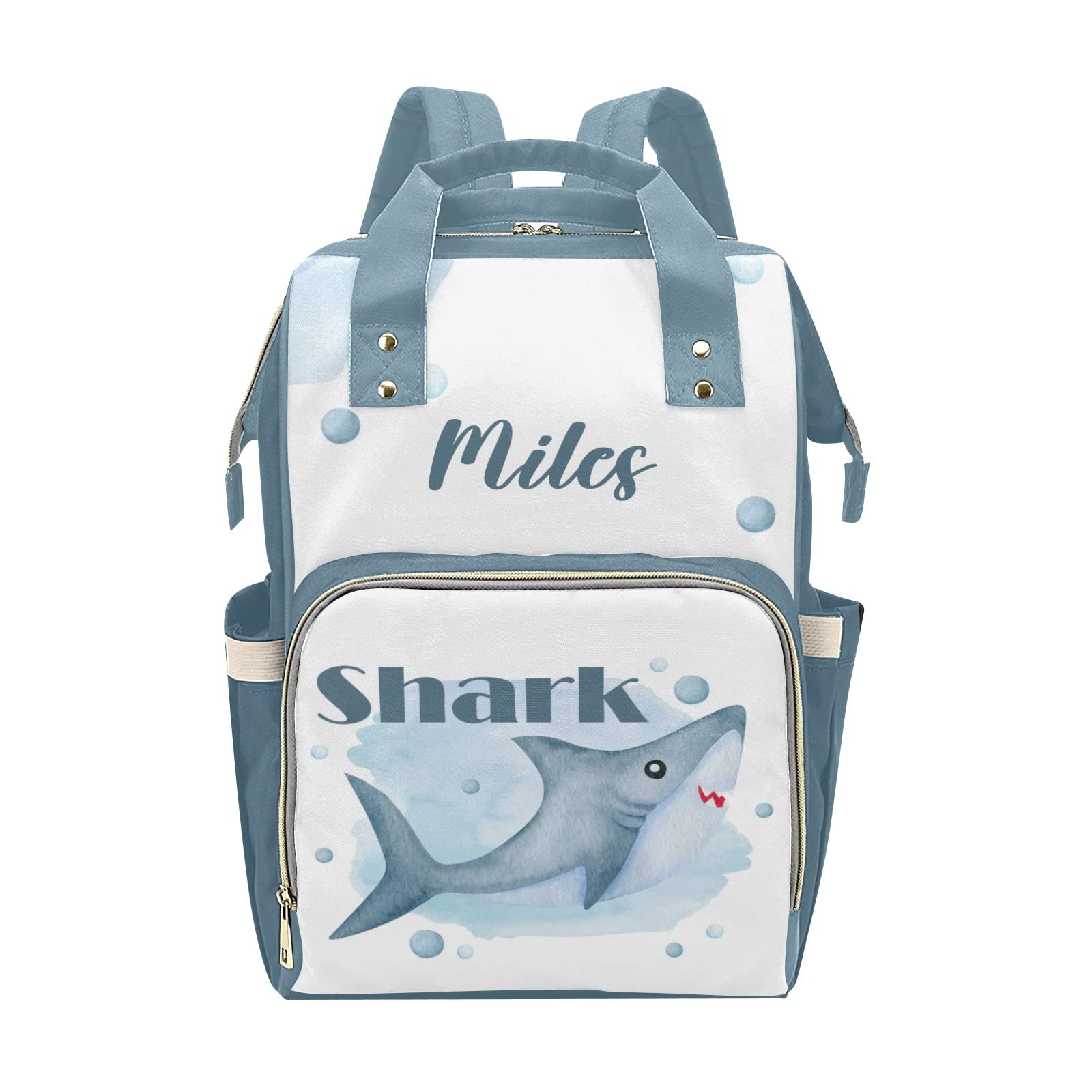 Custom Watercolor Shark Diaper Bag Backpack - Personalized Baby Shower Gift for Moms, Durable & Stylish Diaper Tote for Travel, Daycare & Outings