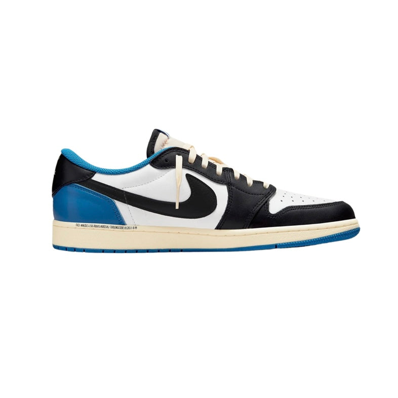 Travis Scott x Fragment x Air Jordan 1 Low OG SP Sneakers - White Black Royal Sail Colorway - Limited Edition Basketball Shoes for Streetwear & Sneaker Collectors