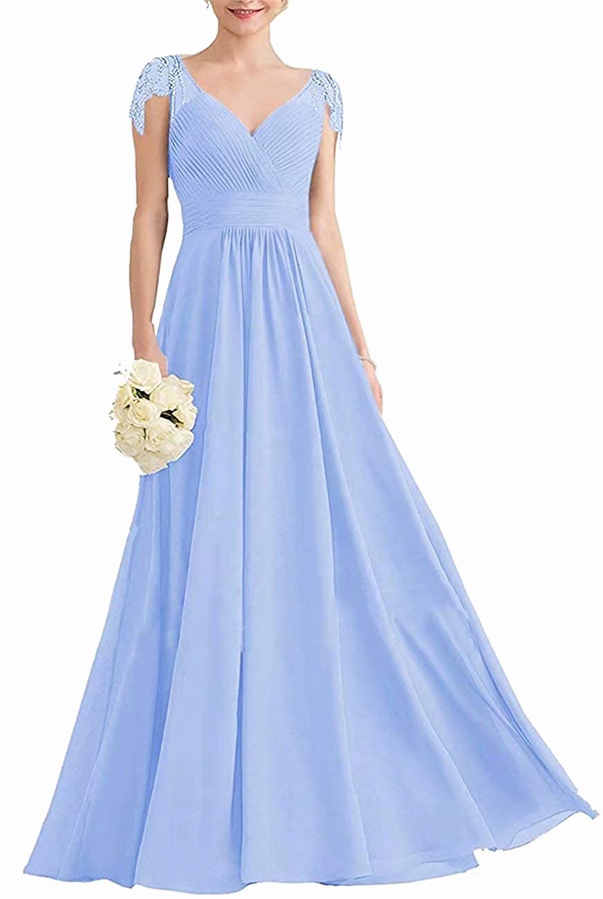 JAEDEN Elegant Long Chiffon Bridesmaid Dress for Wedding & Prom - Cap Sleeve Formal Party Gown for Bridal Shower, Evening Events & Special Occasions