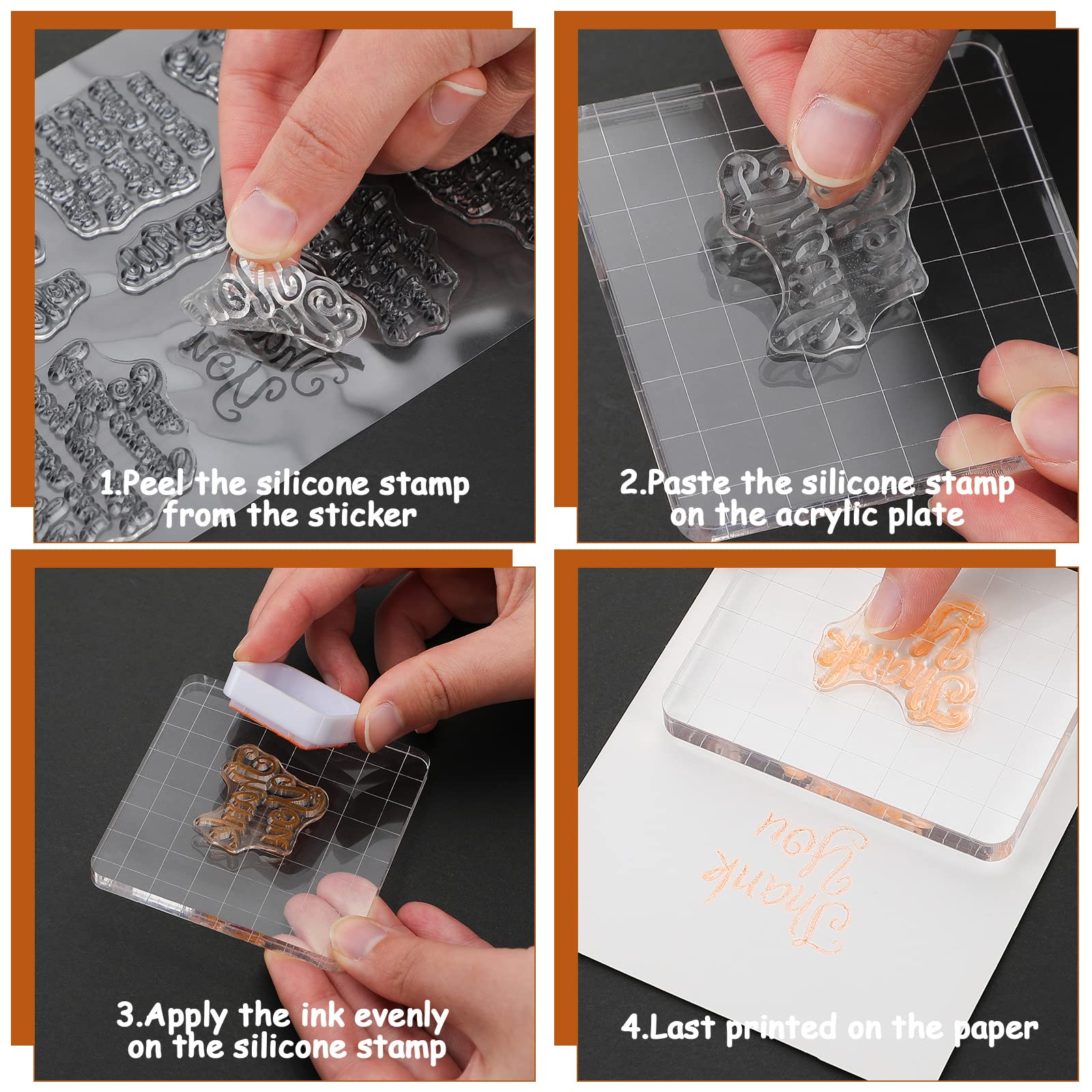 4-Piece Sentiment Rubber Stamp Set with 2 Acrylic Blocks - Clear Stamps for Holiday Cards, DIY Scrapbooking & Journaling - Perfect for Greeting Cards, Memory Books and Craft Projects