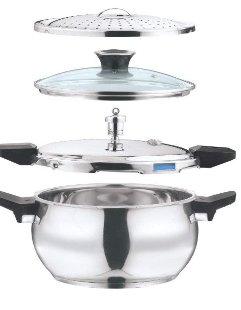 Vinod Magic Stainless Steel Smart 3-in-1 Pressure Cooker 3.5L - Fast Cooking, Steaming & Slow Cooking | Perfect for Indian Curry, Rice & Meal Prep | Open Box Store Pickup Only
