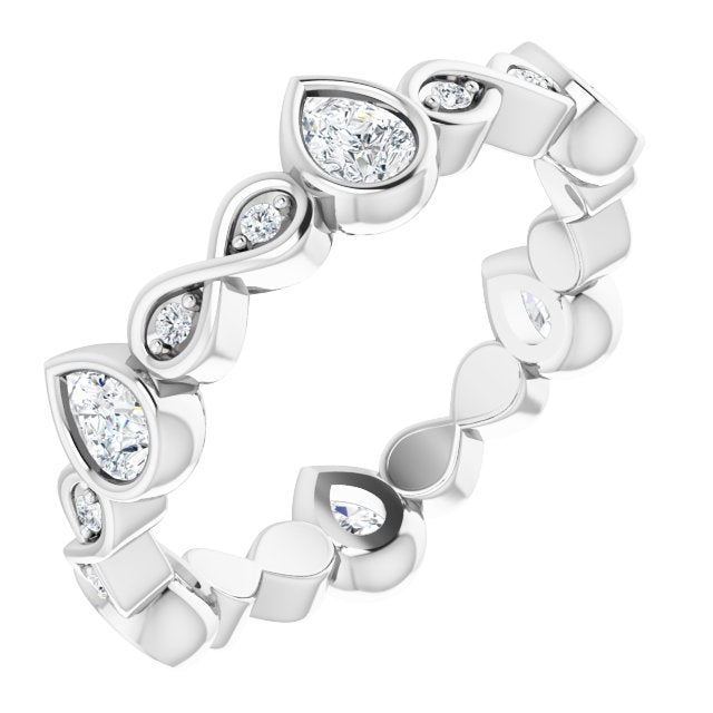 1.36 Carat Bezel Set Pear and Round Diamond Eternity Band Wedding Ring - Perfect for Bridal Jewelry, Anniversary Gifts & Special Occasions