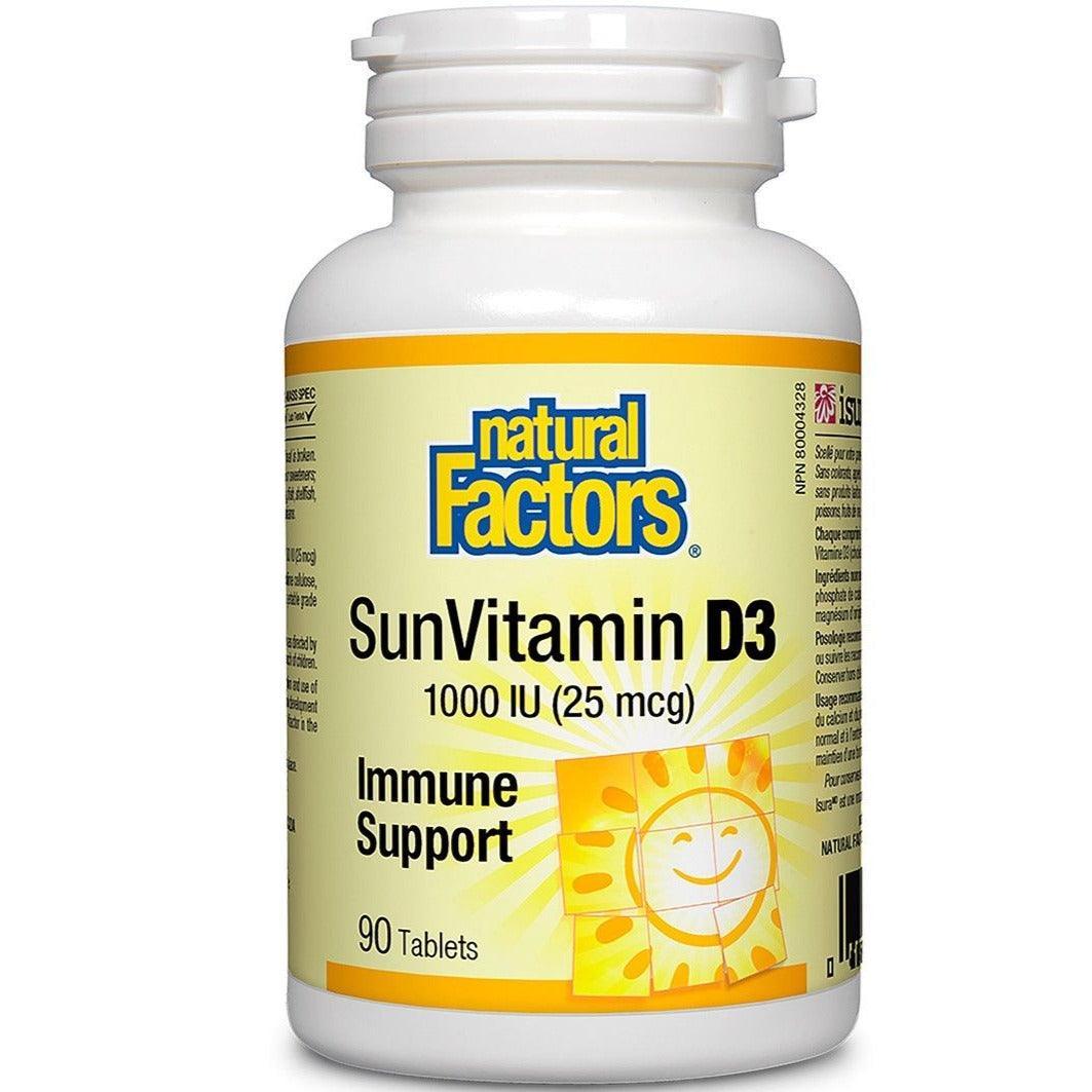 Natural Factors Vitamin D3 1000 IU Supplement - 90 Tablets for Immune Support & Bone Health | Daily Sunshine Vitamin for Adults & Kids