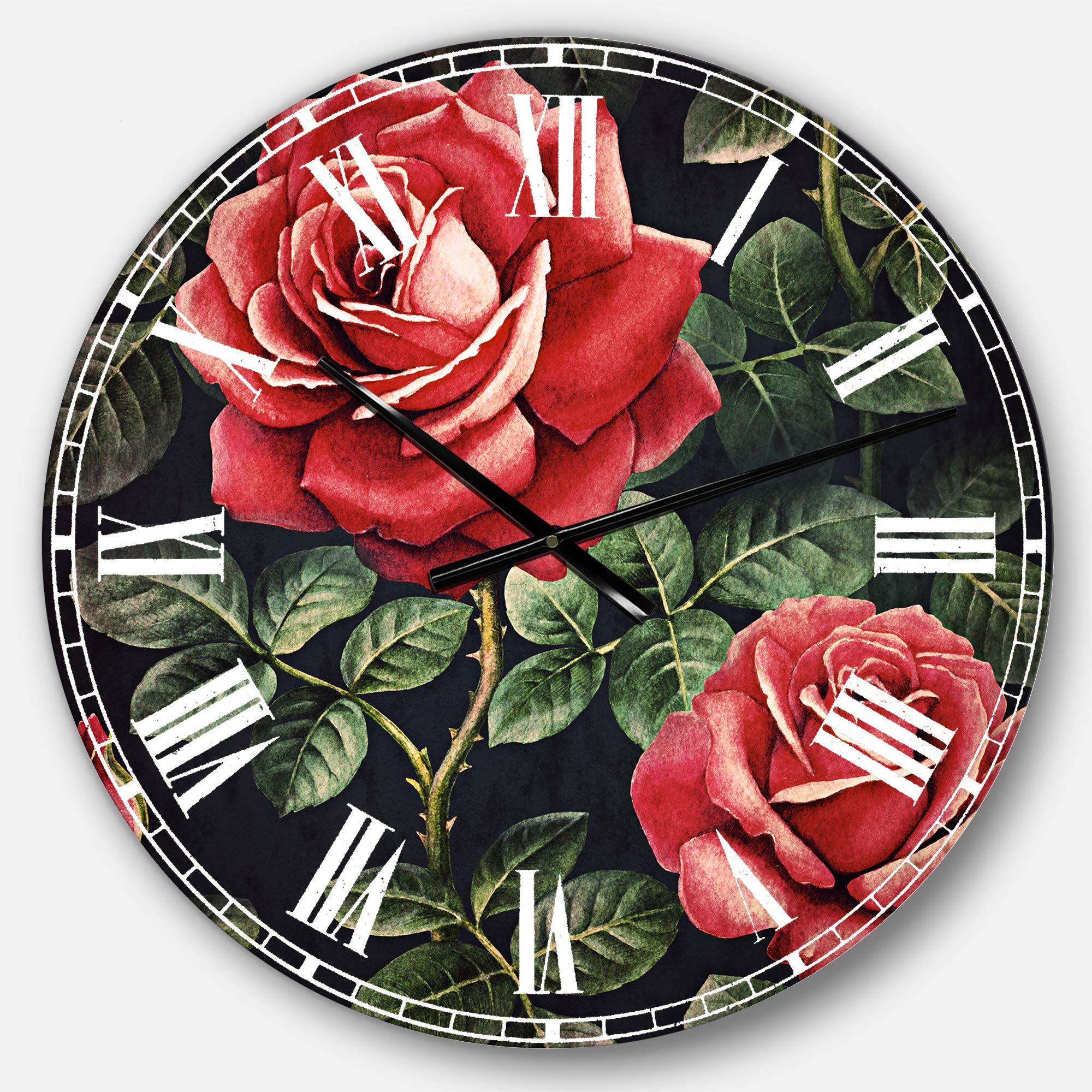 Designart Rose Watercolor Wall Clock - Traditional Round Metal Wall Art for Home, Living Room, Bedroom & Office Decor | Perfect for Vintage Style Interiors and Gift Giving