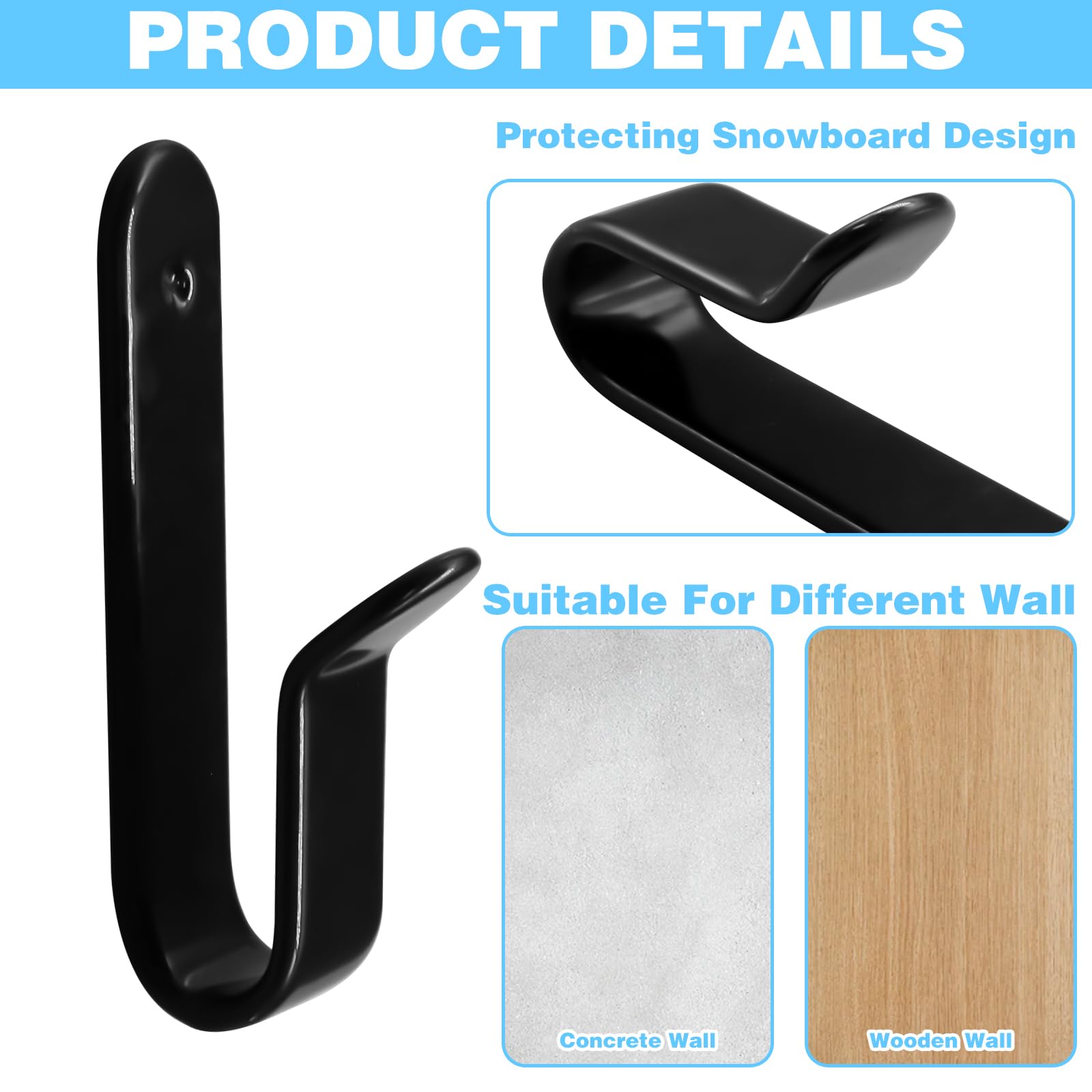2Pcs Snowboard Wall Mount Rack - Horizontal Ski Holder for Room & Garage Storage