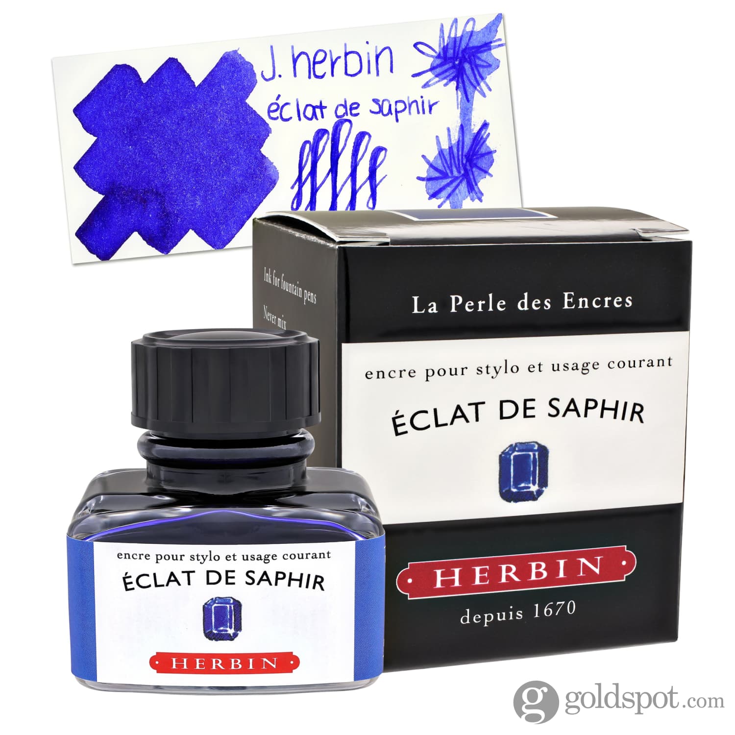 J. Herbin Eclat de Saphir Sapphire Blue Fountain Pen Ink - 30ml Bottle & Cartridges Set for Calligraphy, Journaling & Letter Writing - Premium French Ink for Smooth Writing Experience