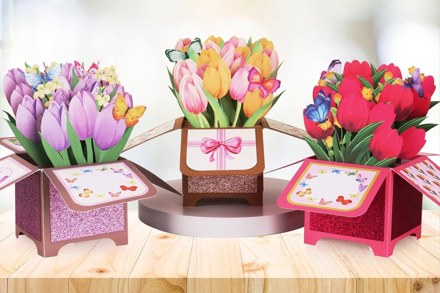 Giiffu 3D Pop Up Greeting Card - Mother's Day Purple Tulips Bouquet Birthday Card with Note & Envelope | Floral Greeting Cards for Women, Anniversary, Valentine's Day, Get Well Soon | Perfect for Gifts, Home Decor, and Special Occasions