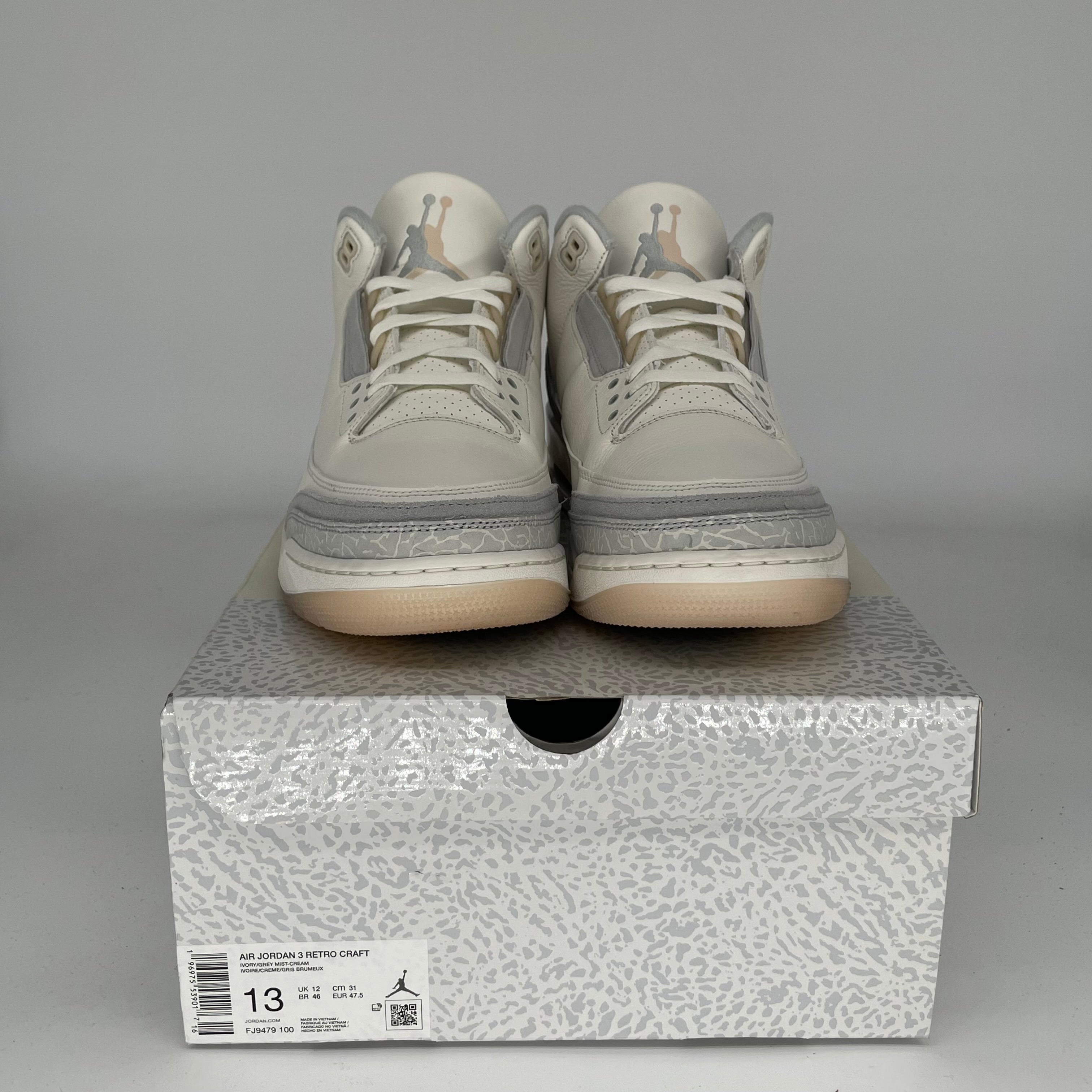 Authentic AIR JORDAN 3 CRAFT IVORY Men's Basketball Shoes Size 13 (FJ9479-100) - Perfect for Streetwear Fashion & Casual Sports Wear