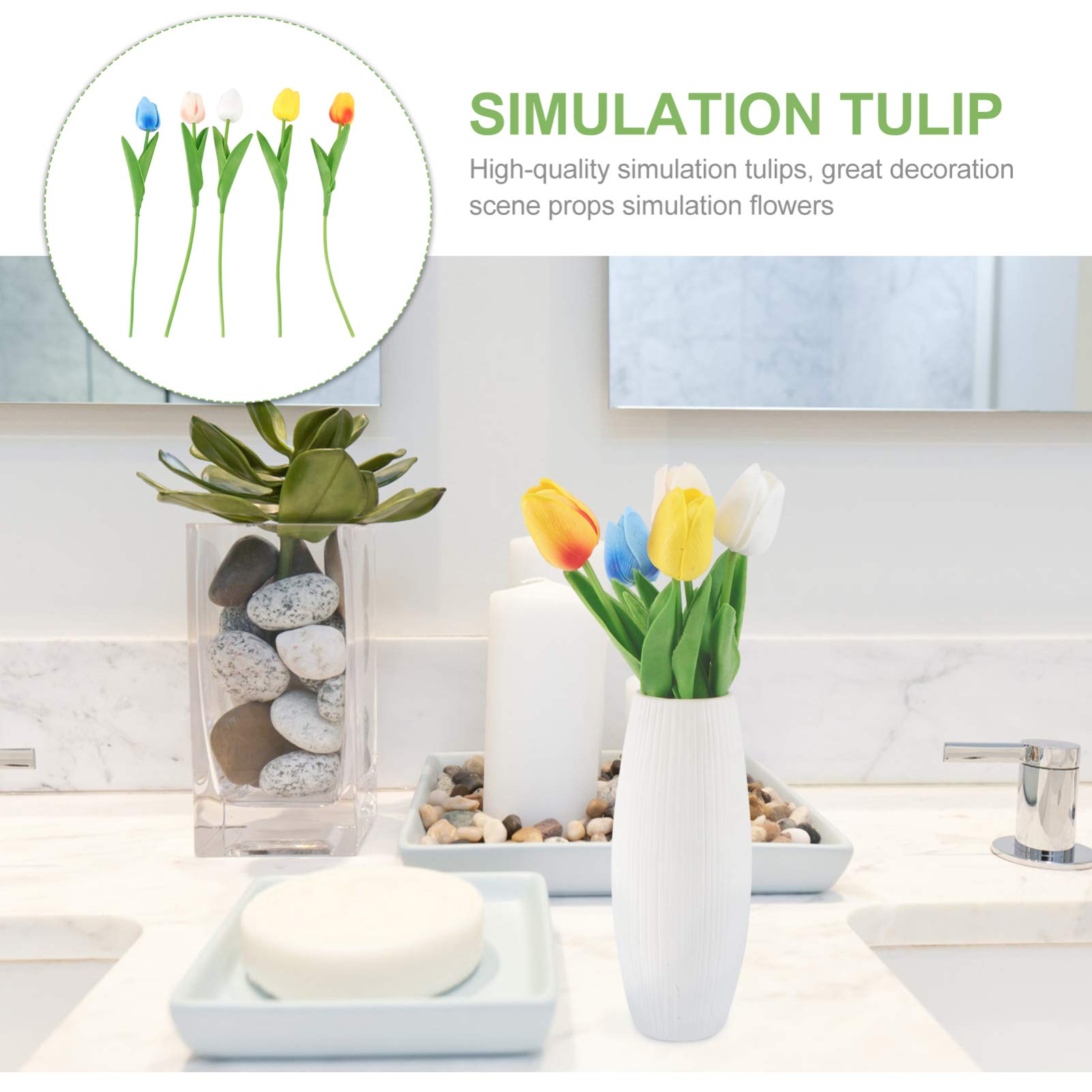 5pcs Artificial Tulip Flowers - Realistic Plastic Silk Tulip Bouquet for Home Decor, Fake Holland Tulips for Vase Arrangement, Wedding Centerpieces & Spring Table Decor