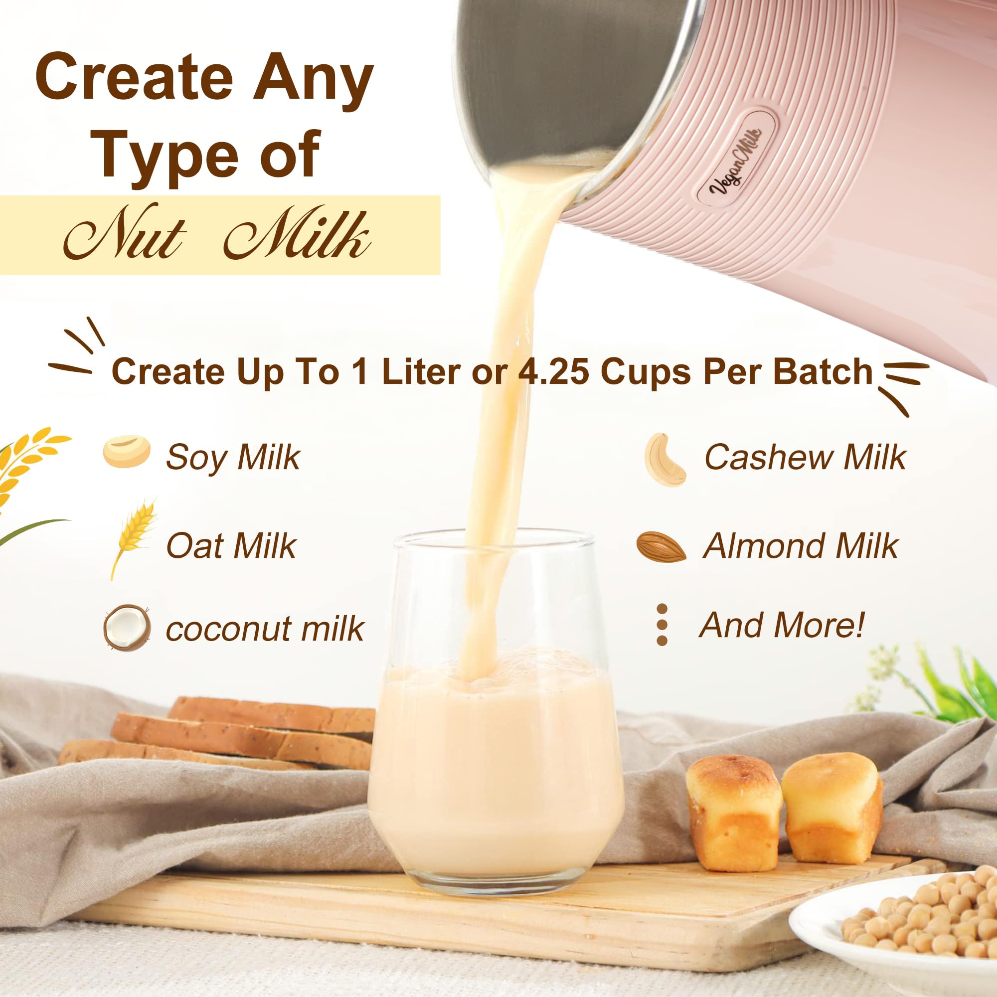 8-in-1 Plant-Based Milk Maker Machine - Almond, Soy, Oat & Nut Milk Maker with Soup Function | Perfect for Vegan, Dairy-Free & Healthy Lifestyles | Home Kitchen Essential for Fresh Nut Milks, Creamy Soups & Healthy Beverages