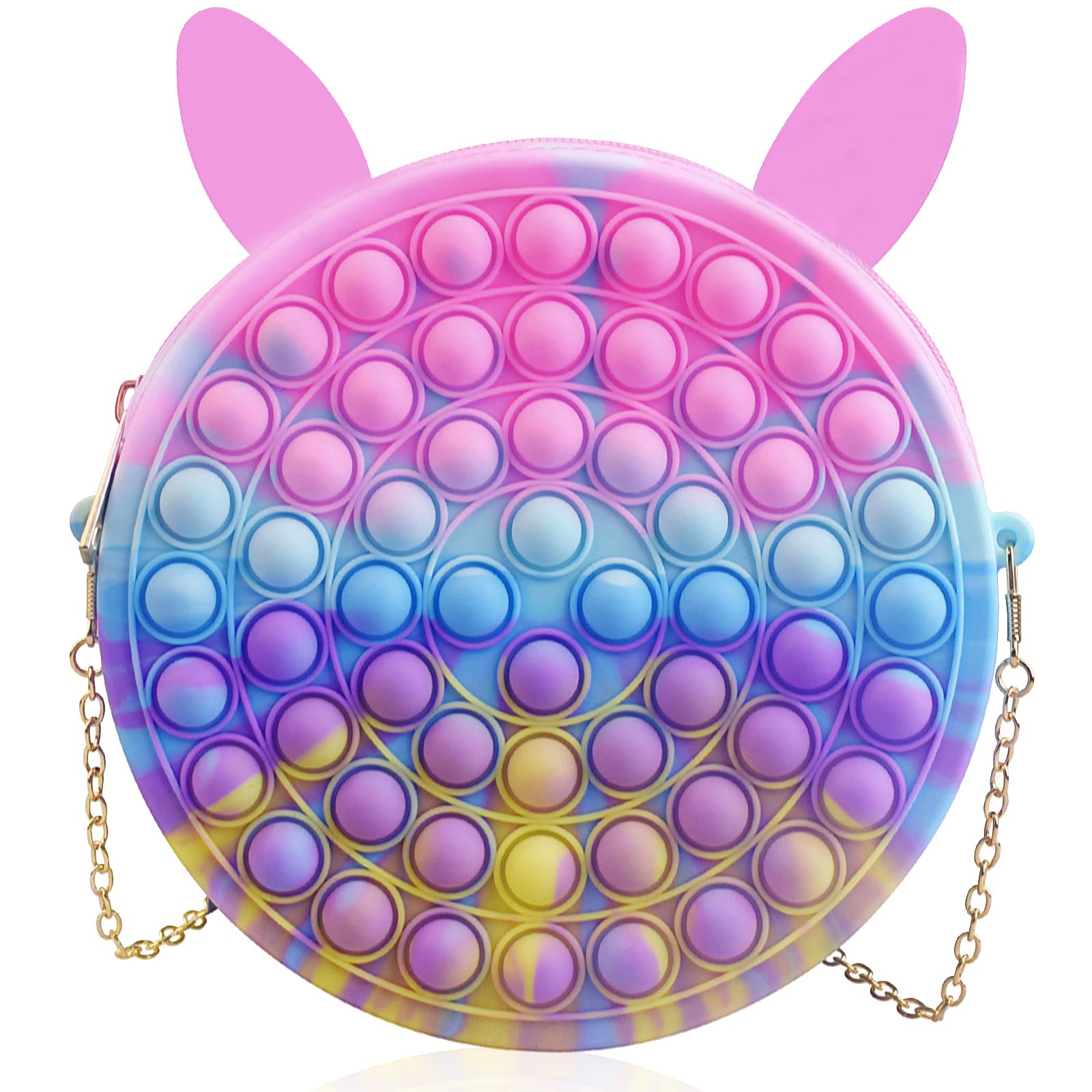 AndTree Pop Shoulder Bag - Fidget Toys for Stress Relief, Rainbow Bubble It Purse for Girls, Cute Rabbit Ear Crossbody Bag - Perfect for School, Travel & Daily Use