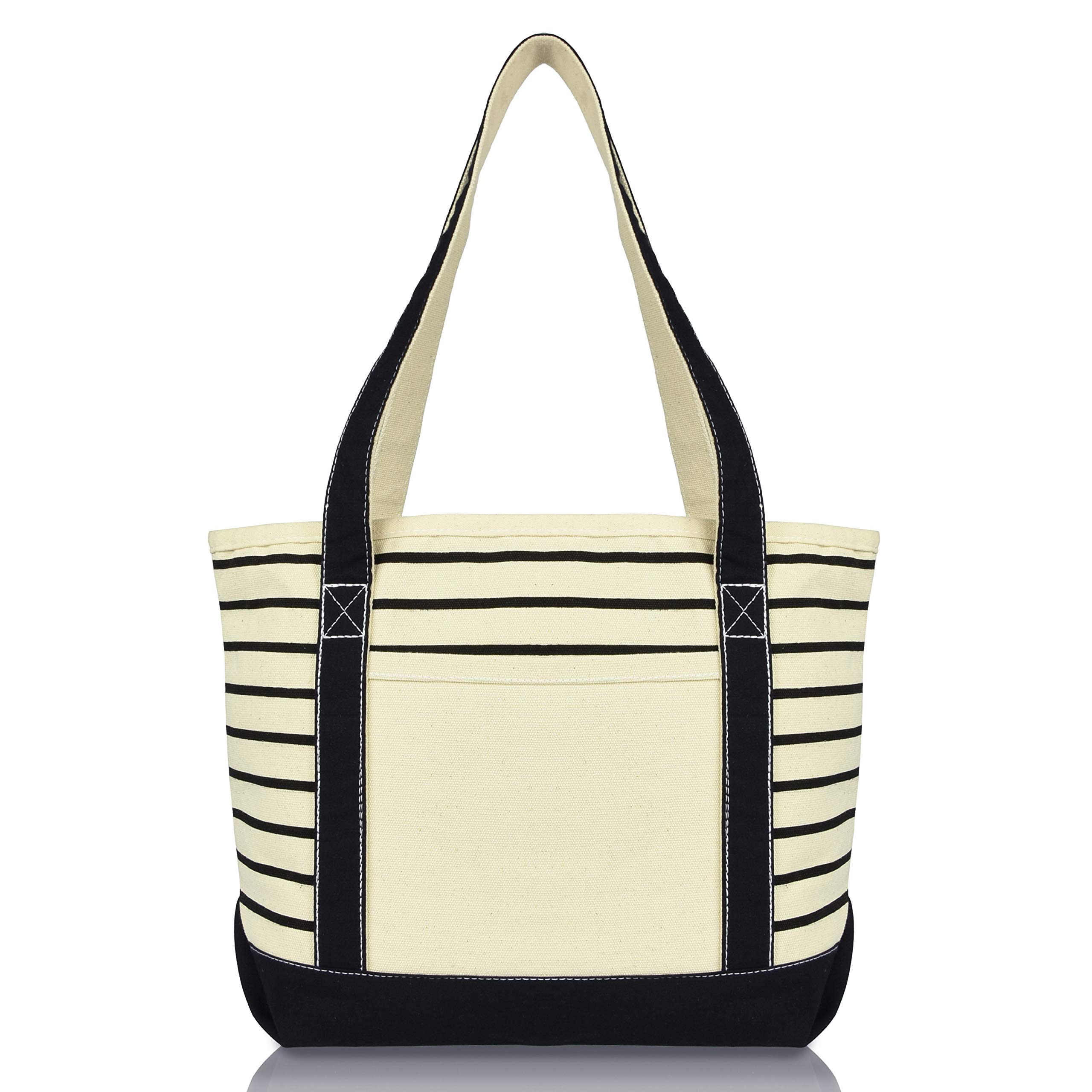 DALIX Small Stripe Tote Bag - Premium Cotton Canvas Shoulder Bag for Women in Black | Perfect for Work, Travel, and Everyday Use