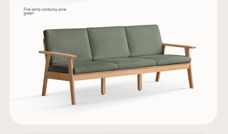 Japanese Style 3-Seater Fabric Sofa - Solid Oak & Pine Wood Frame - Perfect for Living Room, Lounge, or Zen Home Decor