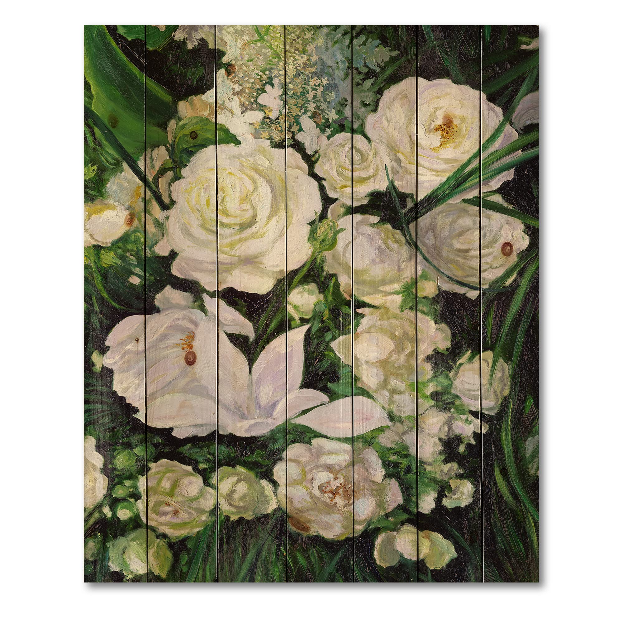 DesignQ White Roses Wood Wall Decor - Large Floral Wall Art Panel Printed on Natural Pine Wood - Perfect for Living Room, Bedroom, and Home Office Decoration