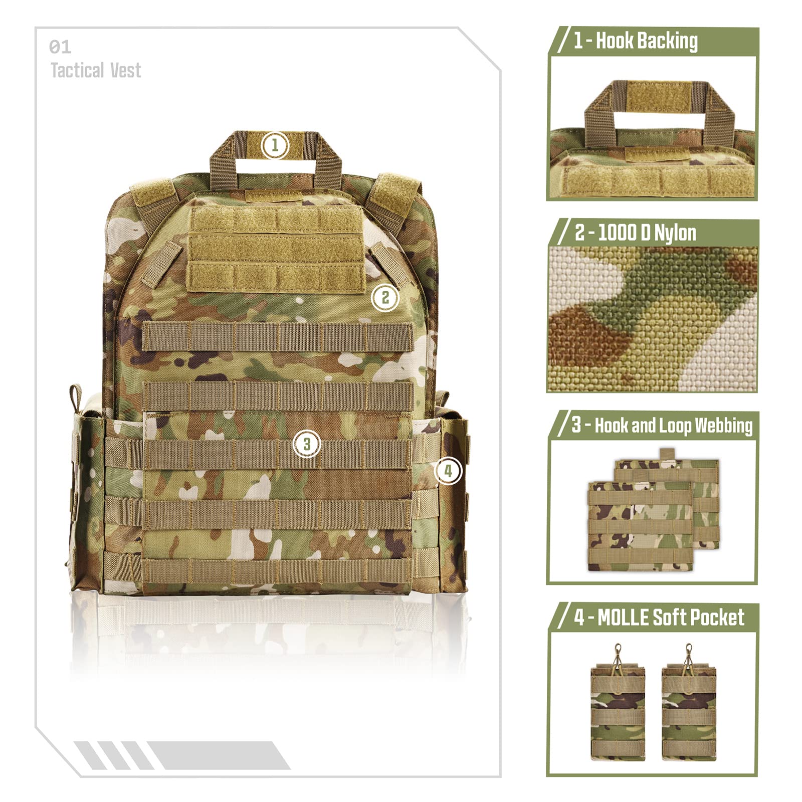 GFIRE Tactical Vest - Lightweight Modular 3D Breathable Airsoft Vest with Quick Release, Adjustable Military Gear for Training & Outdoor Activities - Perfect for Airsoft, Paintball, Hunting & Tactical Drills