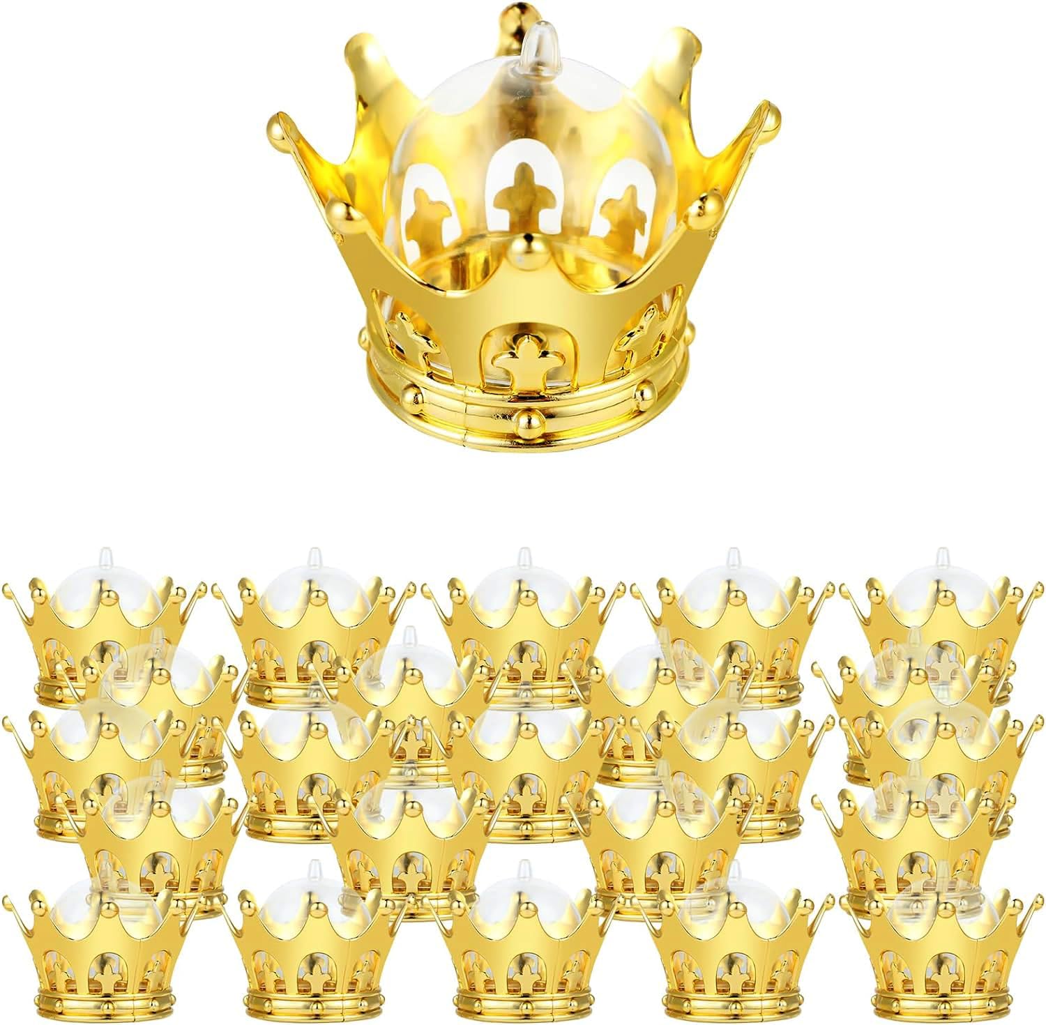 24-Piece Fillable Gold Crown Party Favors with Dome - Perfect for Birthday, Graduation & Celebration Decorations | JC Hummingbird JCHB | Great for Themed Parties, Photo Booths & Special Events