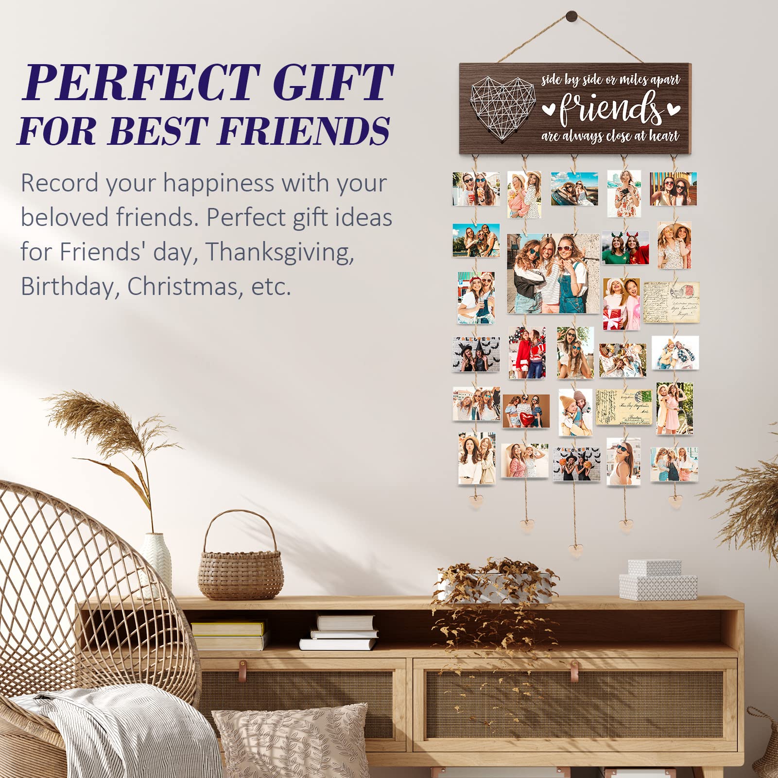 Best Friend Birthday Gifts for Women & Teen Girls - Personalized Picture Frame for BFF, Sister & Long Distance Friends - Mother's Day Gift Idea - Hanging Photo Display Collage Frame for Bedroom, Office & Dorm Decor