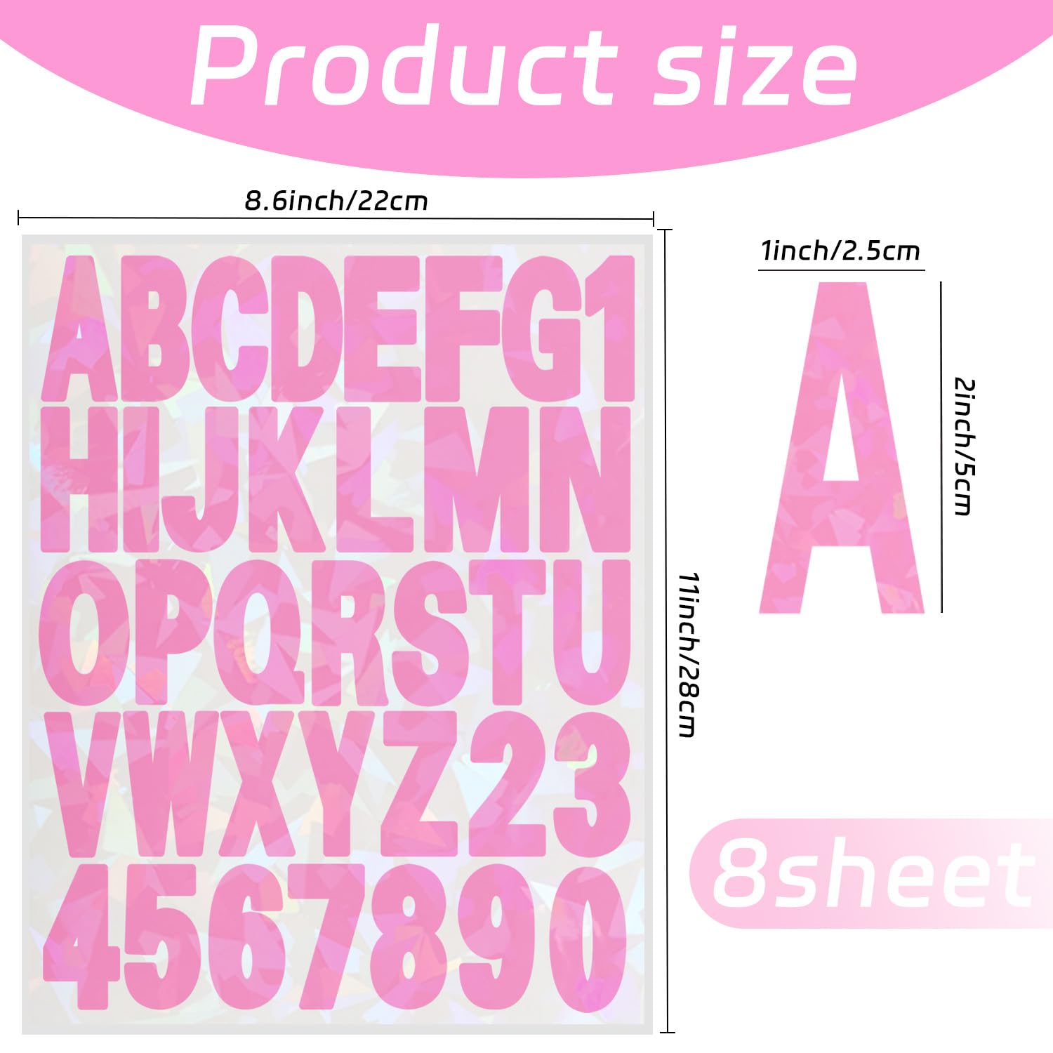 Pink Self-Adhesive Vinyl Alphabet Letter Stickers - 2 Inch, 8 Sheets - Perfect for Mailbox Numbers, DIY Arts & Crafts, Outdoor Signs, Posters, Doors, Cars & Trucks - Waterproof & Durable for Indoor & Outdoor Use