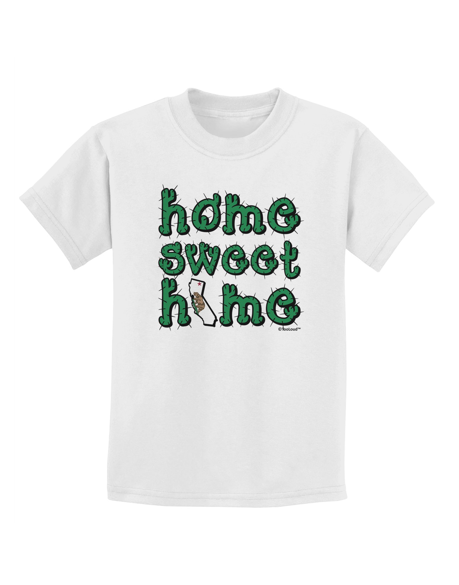 TooLoud Home Sweet Home California Cactus & State Flag Kids T-Shirt - Soft Cotton Tee for Boys & Girls - Perfect for School, Playdates & State Pride Outfits