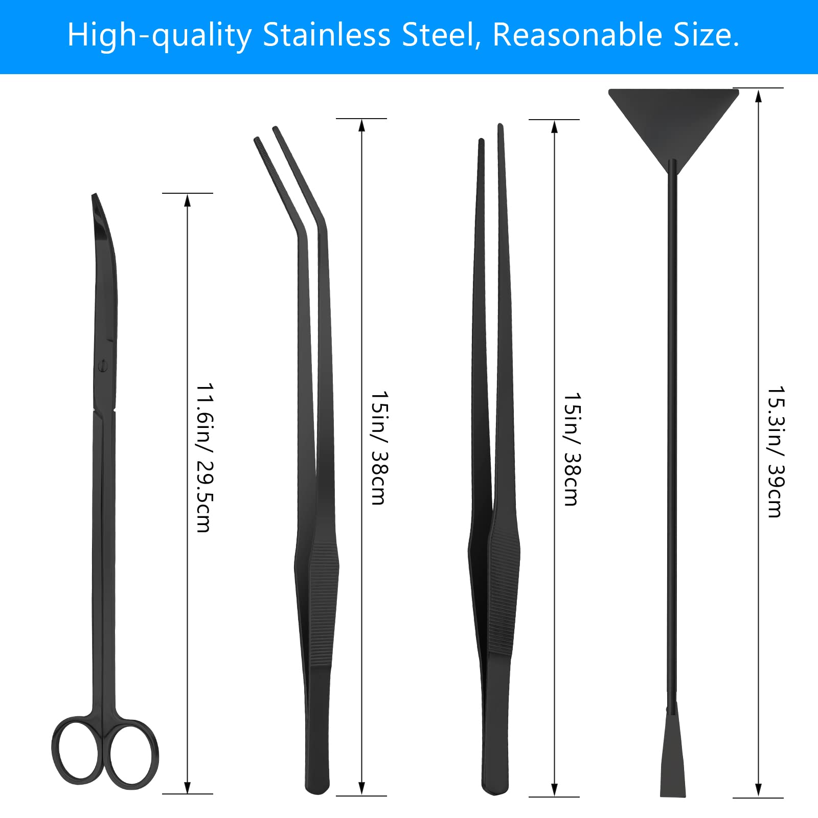Premium 15in Stainless Steel Aquarium Aquascape Tools Kit - 4-in-1 Anti-Rust Aquatic Plant Scissors, Tweezer & Spatula Set for Fish Tank Cleaning & Plant Trimming | Perfect for Freshwater & Saltwater Aquariums, Aquascaping Enthusiasts & Professional Maintenance