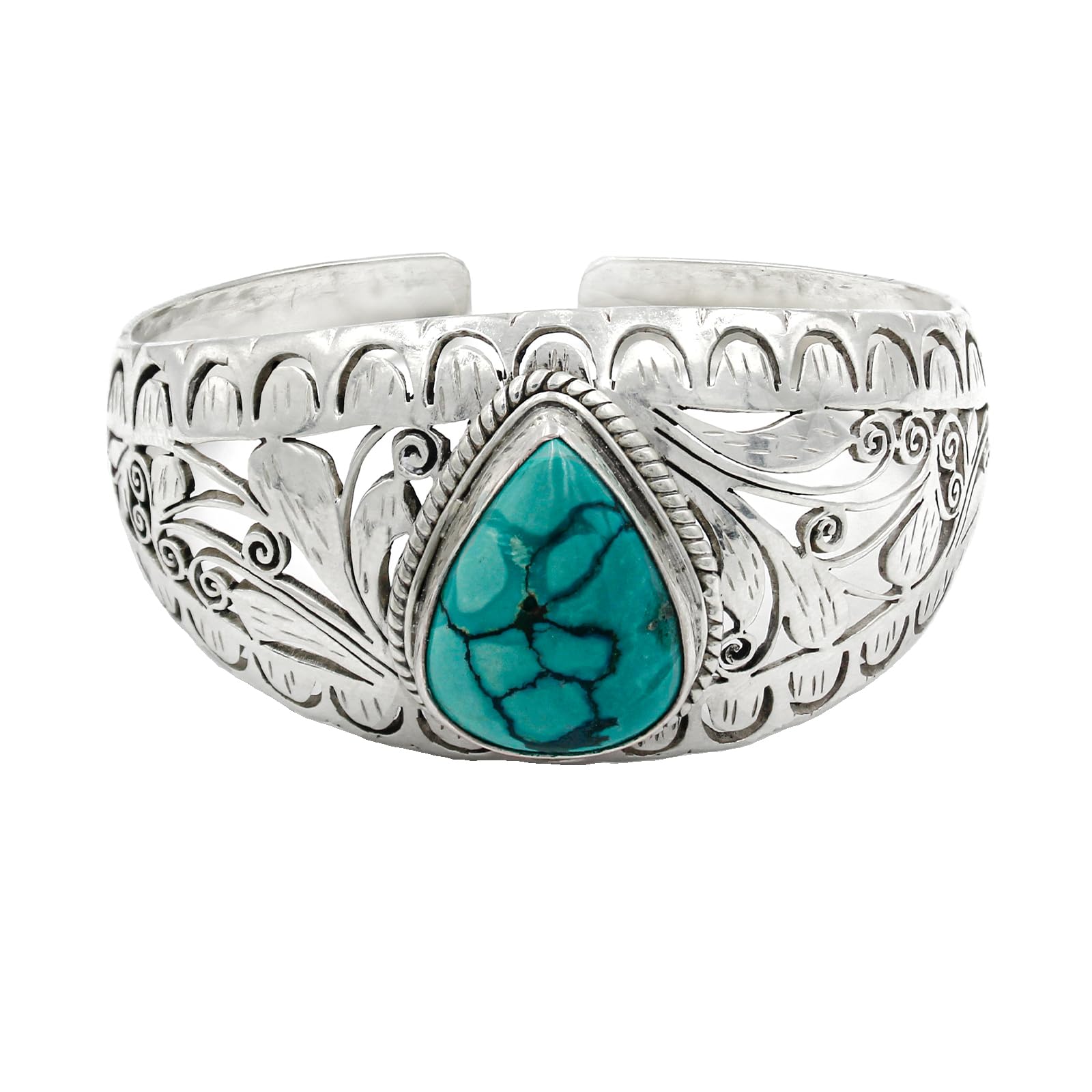 Handmade Adjustable Turquoise Gemstone Cuff Bracelet for Men & Women - 925 Sterling Silver Fashion Jewelry - Perfect Gift for Parties, Anniversaries & Everyday Wear