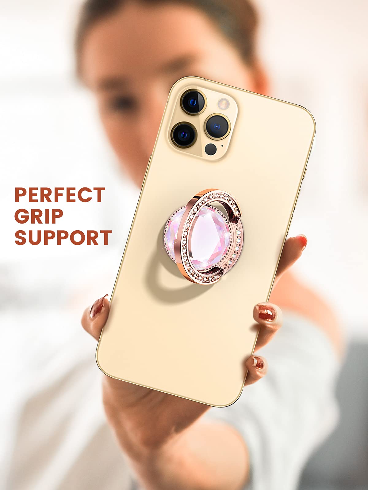 Rose Gold Crystal Phone Holder Ring - Adjustable Grip Stand for Smartphones - Perfect for Hands-Free Viewing, Gaming, and Selfies