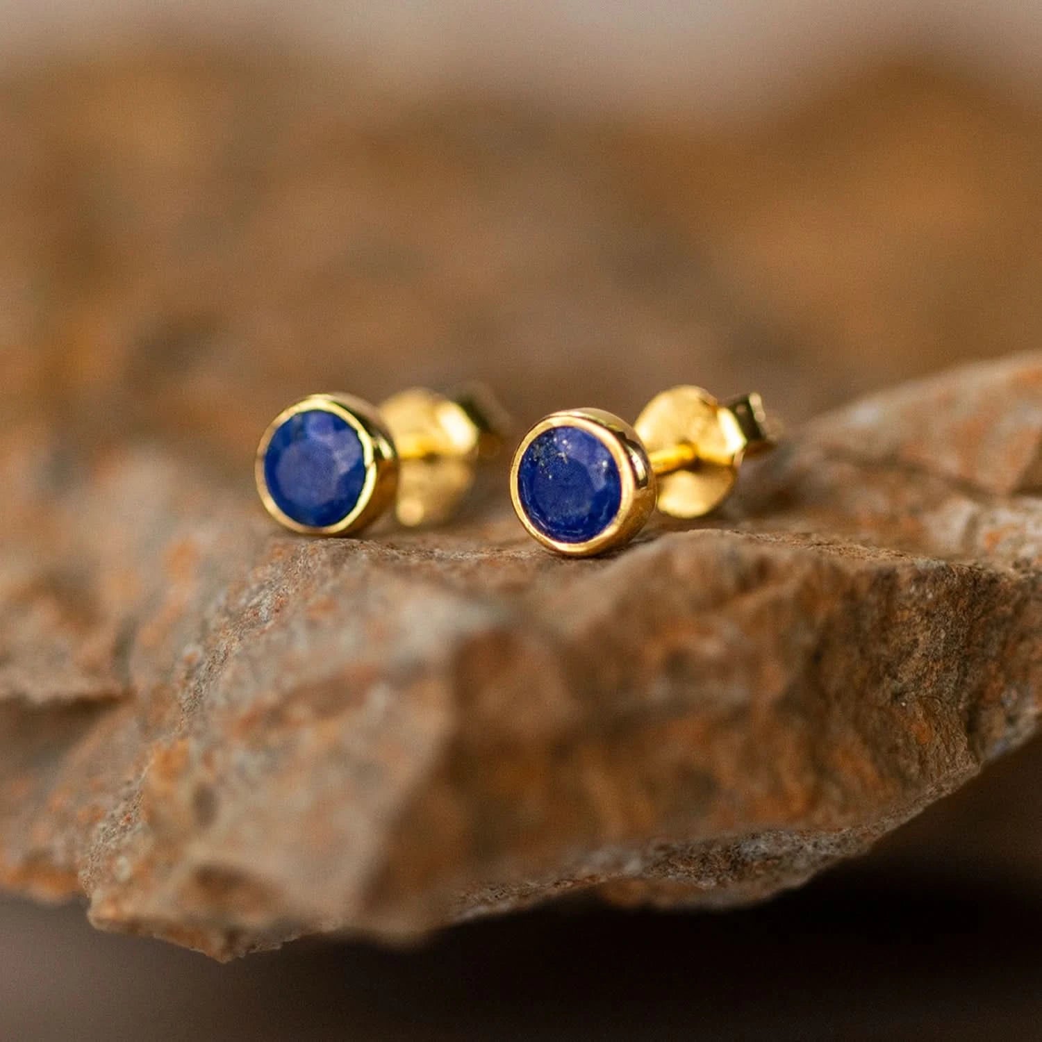 Lapis Lazuli Mini Stud Earrings - 14K Gold Plated September Birthstone Jewelry for Women - Perfect Gift for Birthday, Anniversary & Everyday Wear
